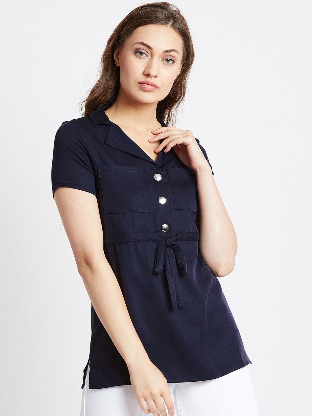 

COVER STORY Women Navy Blue Solid Top