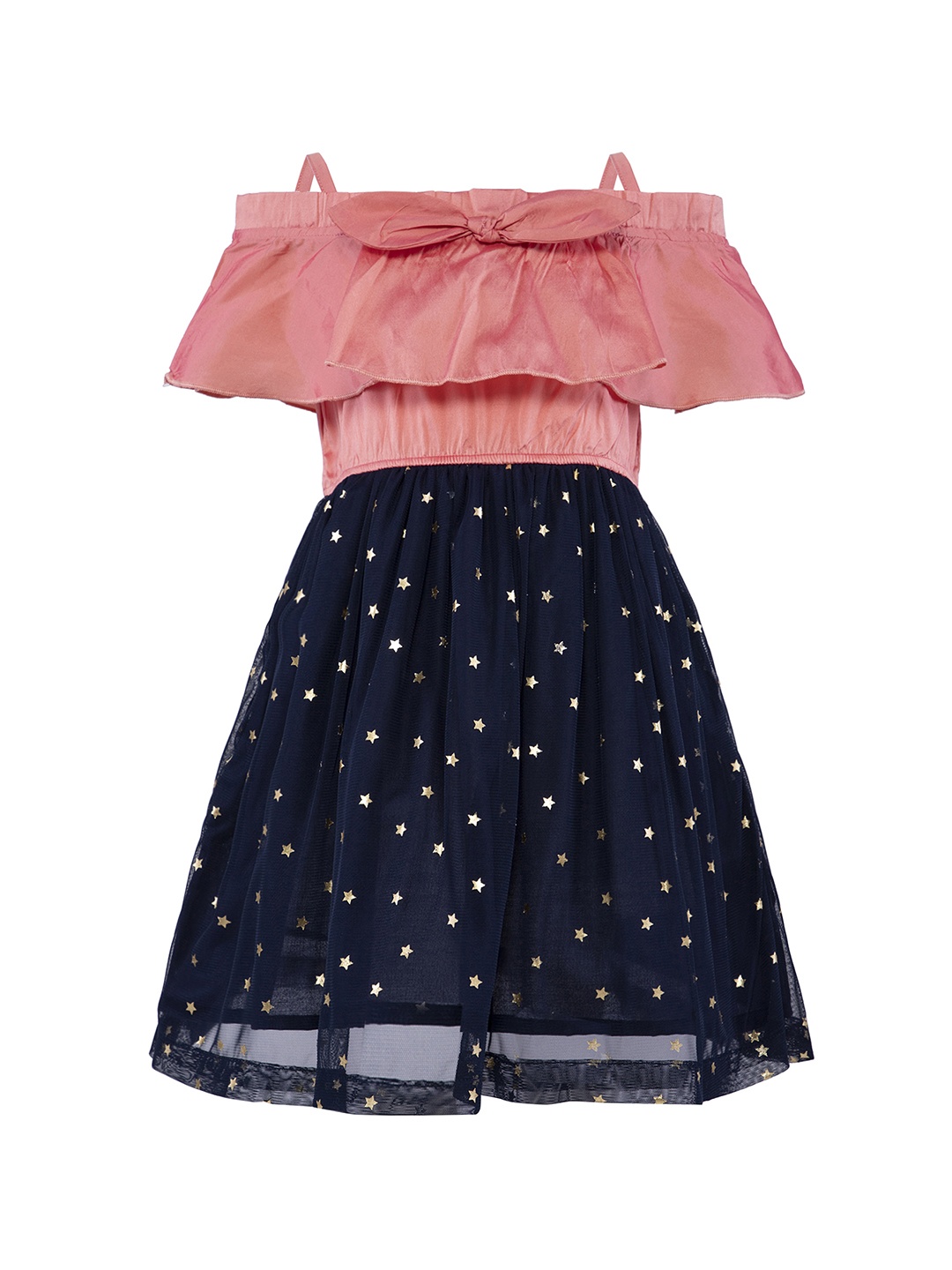 

Stylo Bug Girls Peach-Coloured Printed Fit and Flare Dress