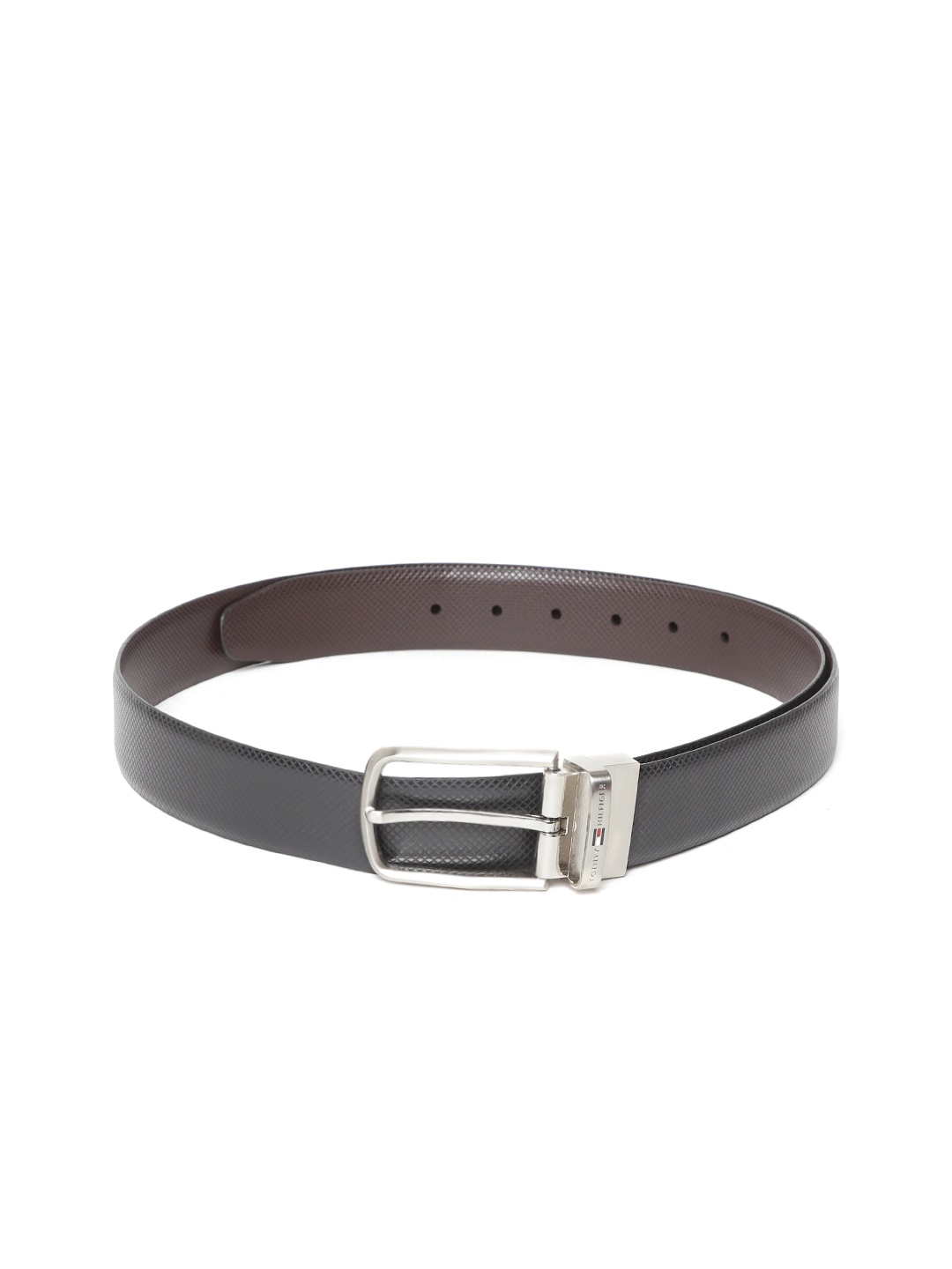 

Tommy Hilfiger Men Black & Coffee Brown Leather Textured Reversible Belt