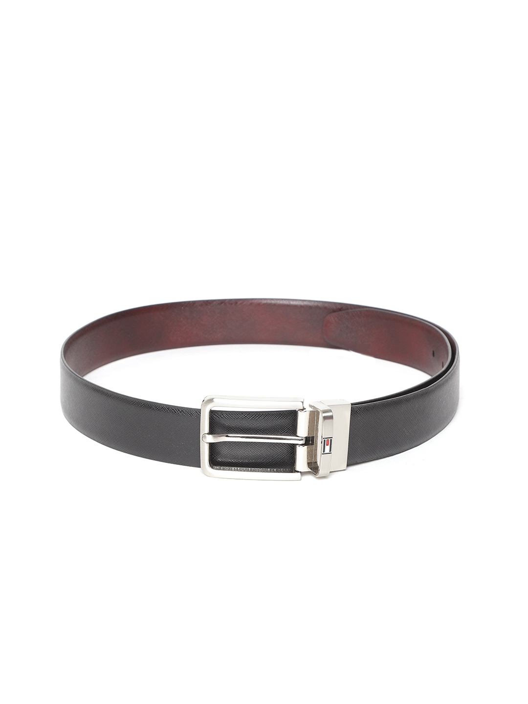 

Tommy Hilfiger Men Black & Burgundy Leather Textured Reversible Belt