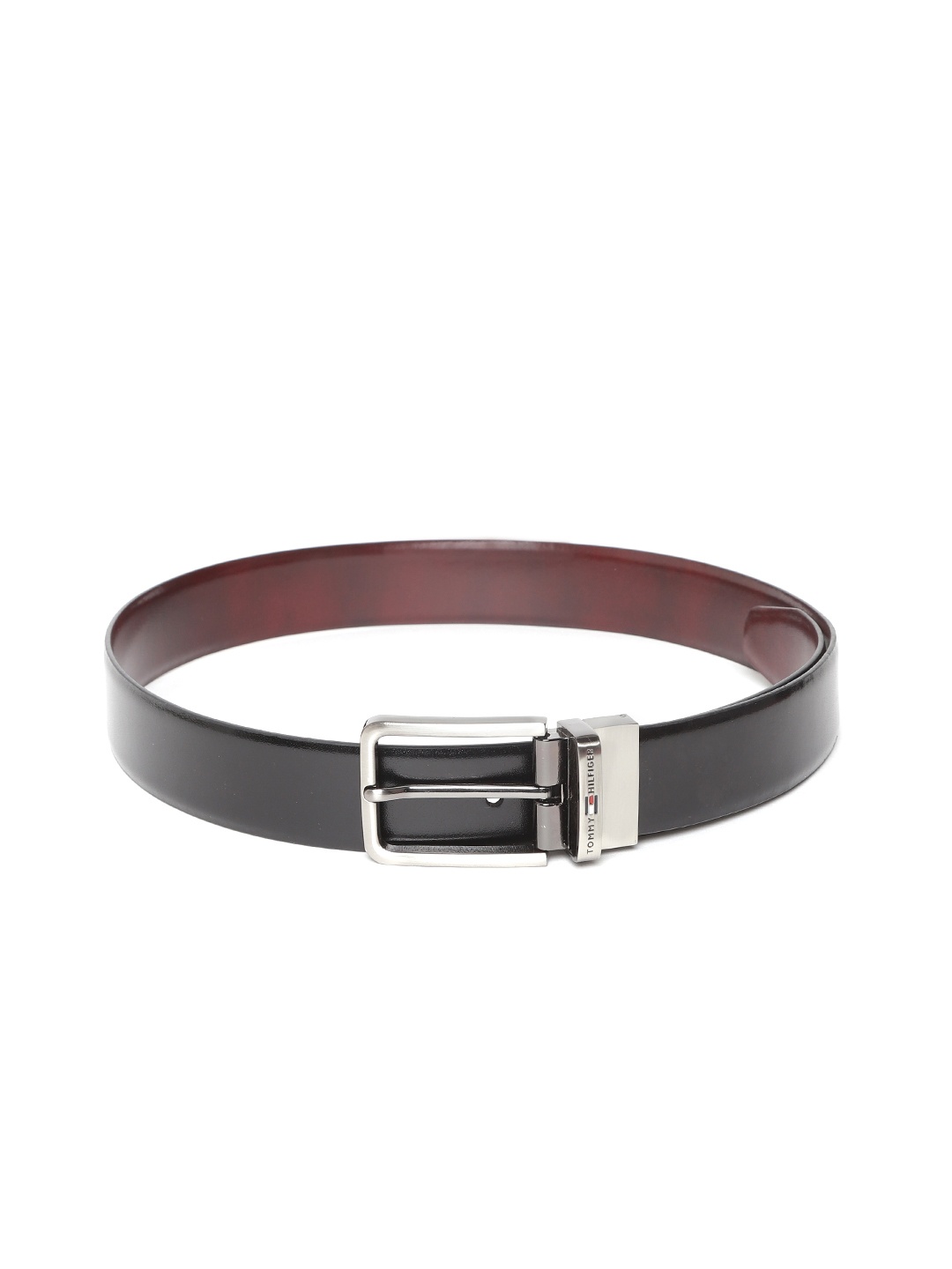 

Tommy Hilfiger Men Black & Burgundy Solid Reversible Belt