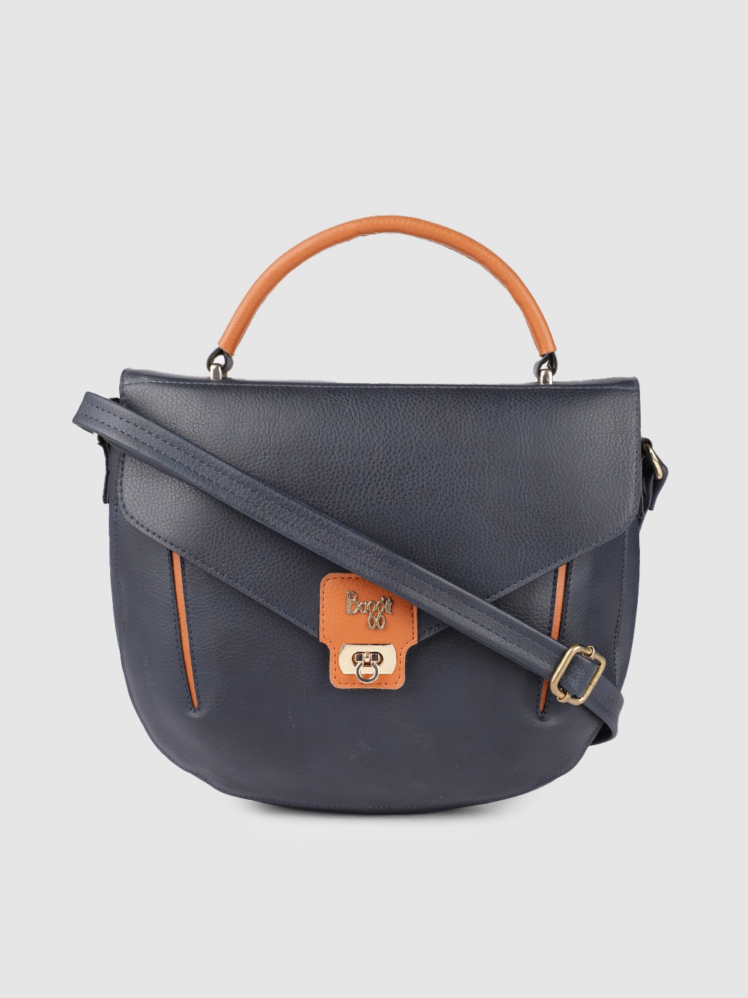 

Baggit Navy Blue Solid Half Moon Satchel