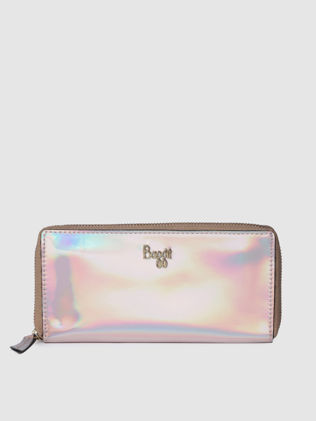 

Baggit Women Silver-Toned Solid Zip Around Wallet