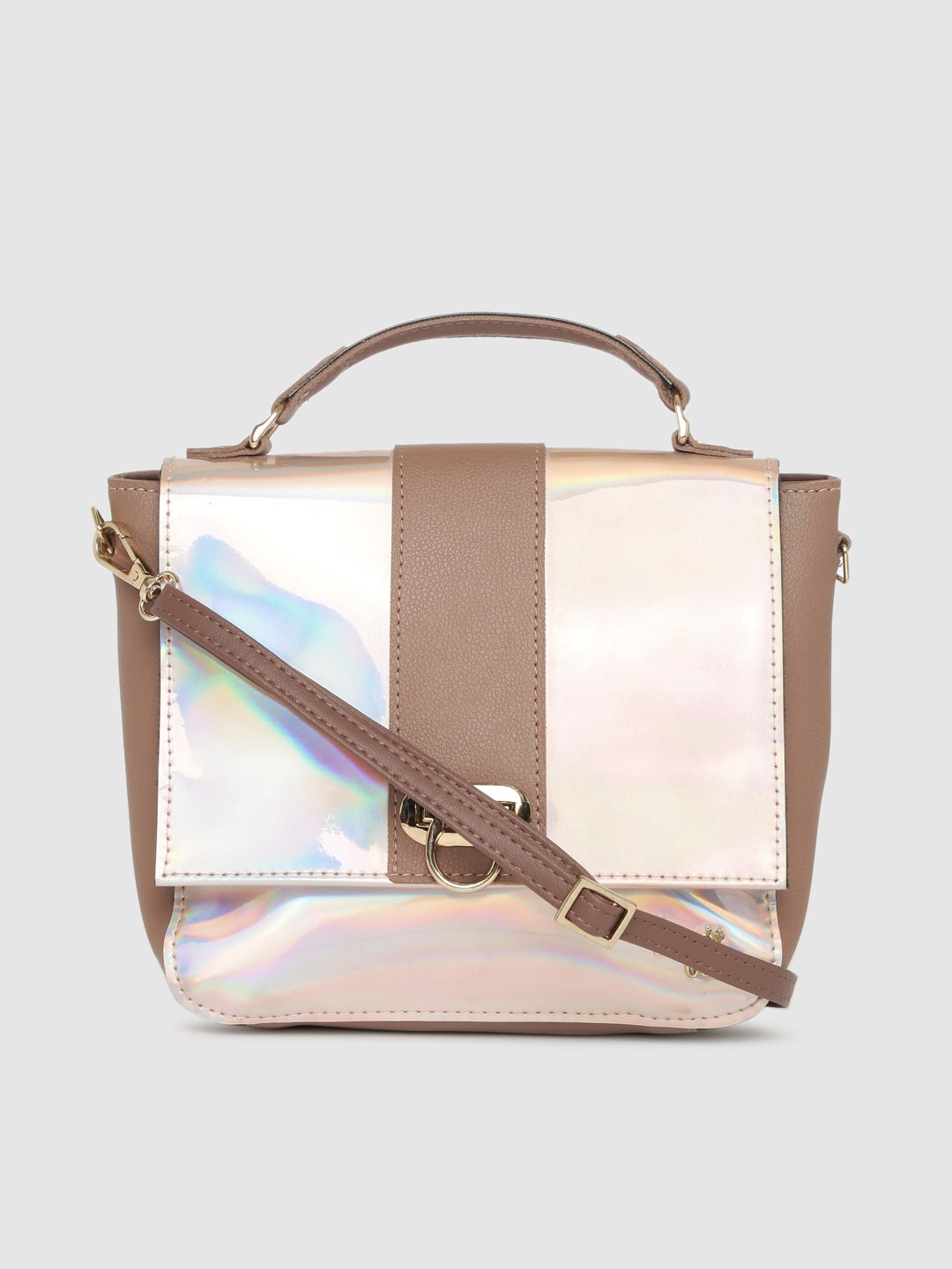 

Baggit Silver-Toned & Brown Solid Satchel