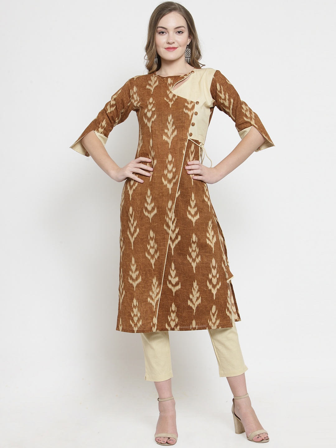

Indibelle Women Brown & Beige Printed Straight Kurta