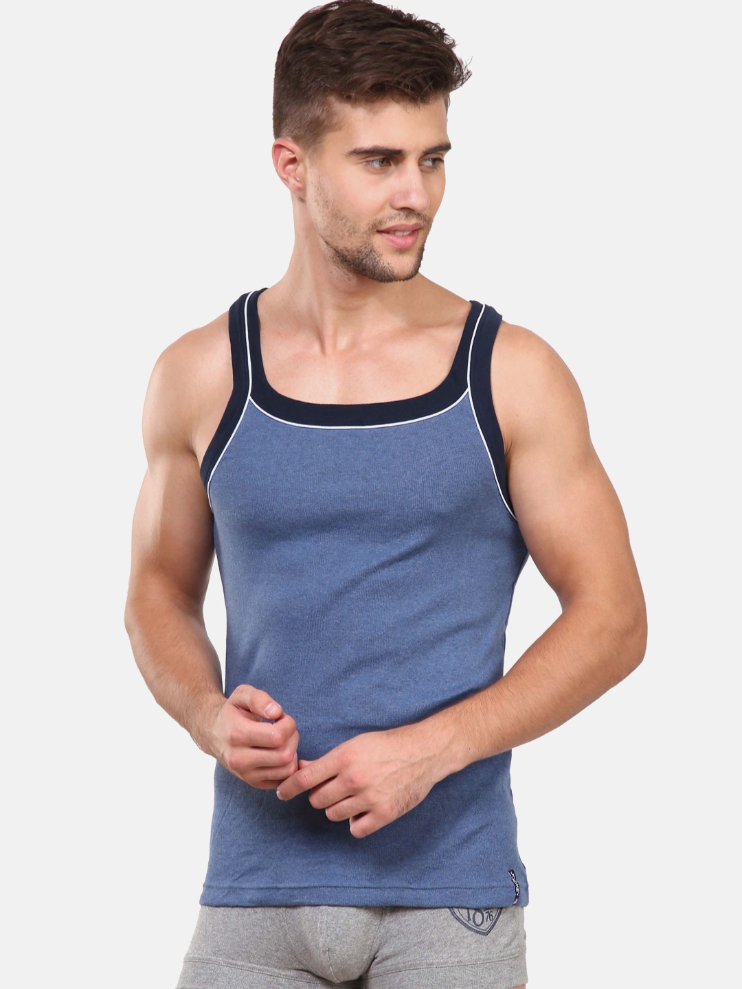 

Jockey Men Blue Solid Innerwear Vest US54-0105