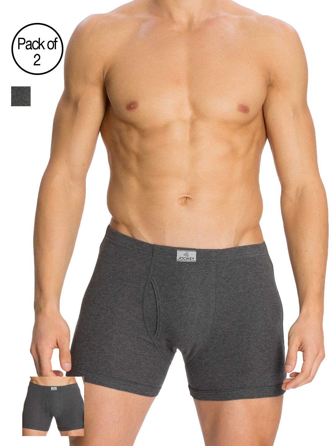 

Jockey Men Pack of 2 Charcoal Grey Solid Modern Fit Trunks 8008-0205