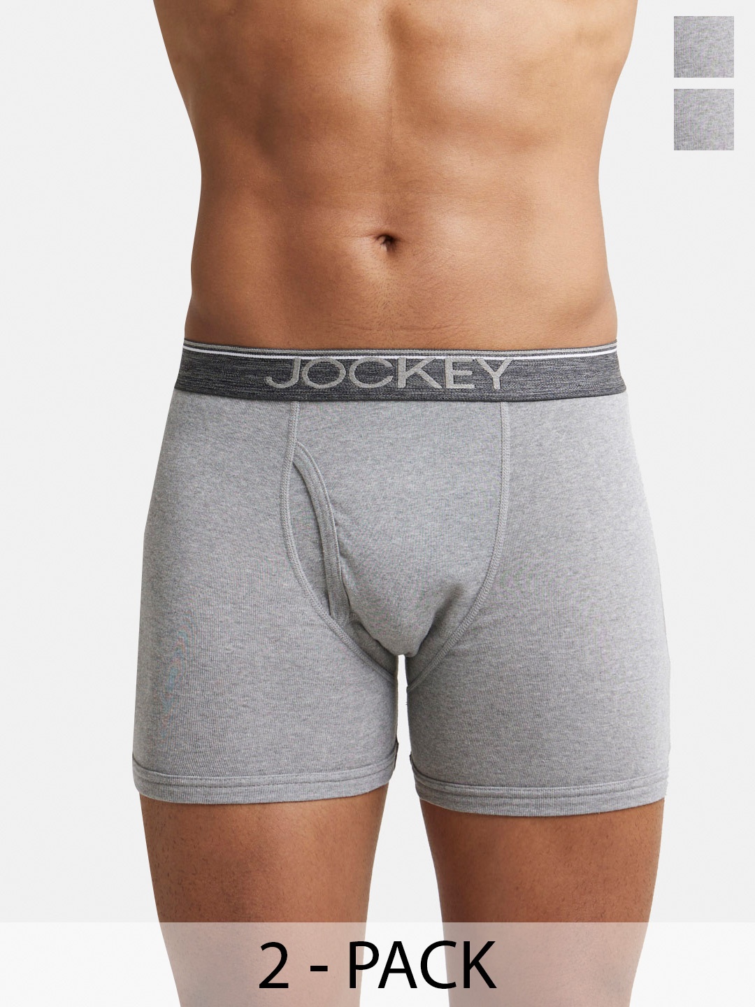 

Pack Of 2 Super Combed Cotton Rib Boxer Brief with Ultrasoft and Durable Waistband-8009, Grey melange