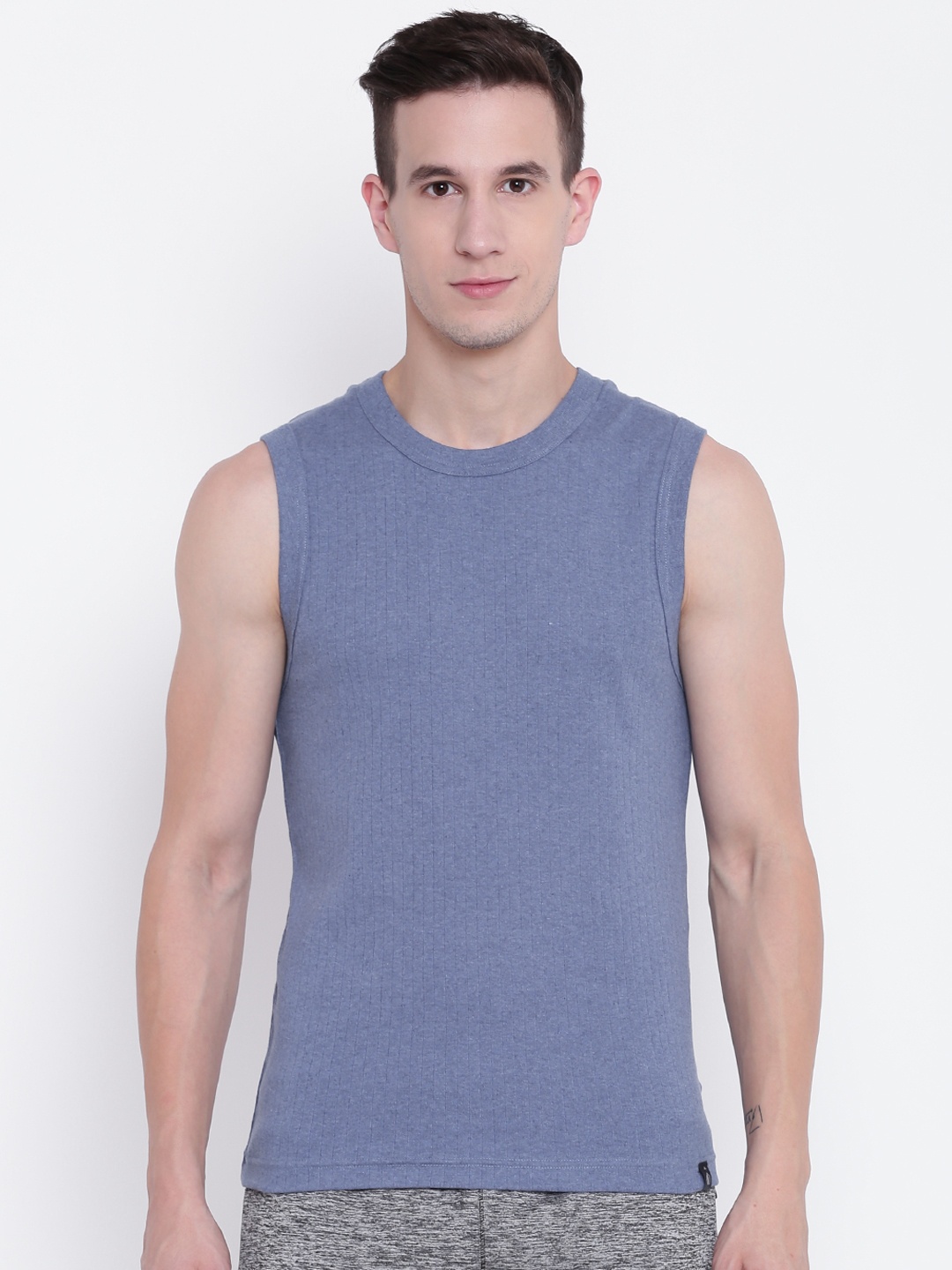 

Jockey Men Blue Solid Modern Fit Round Neck Innerwear Vest 9930-0105