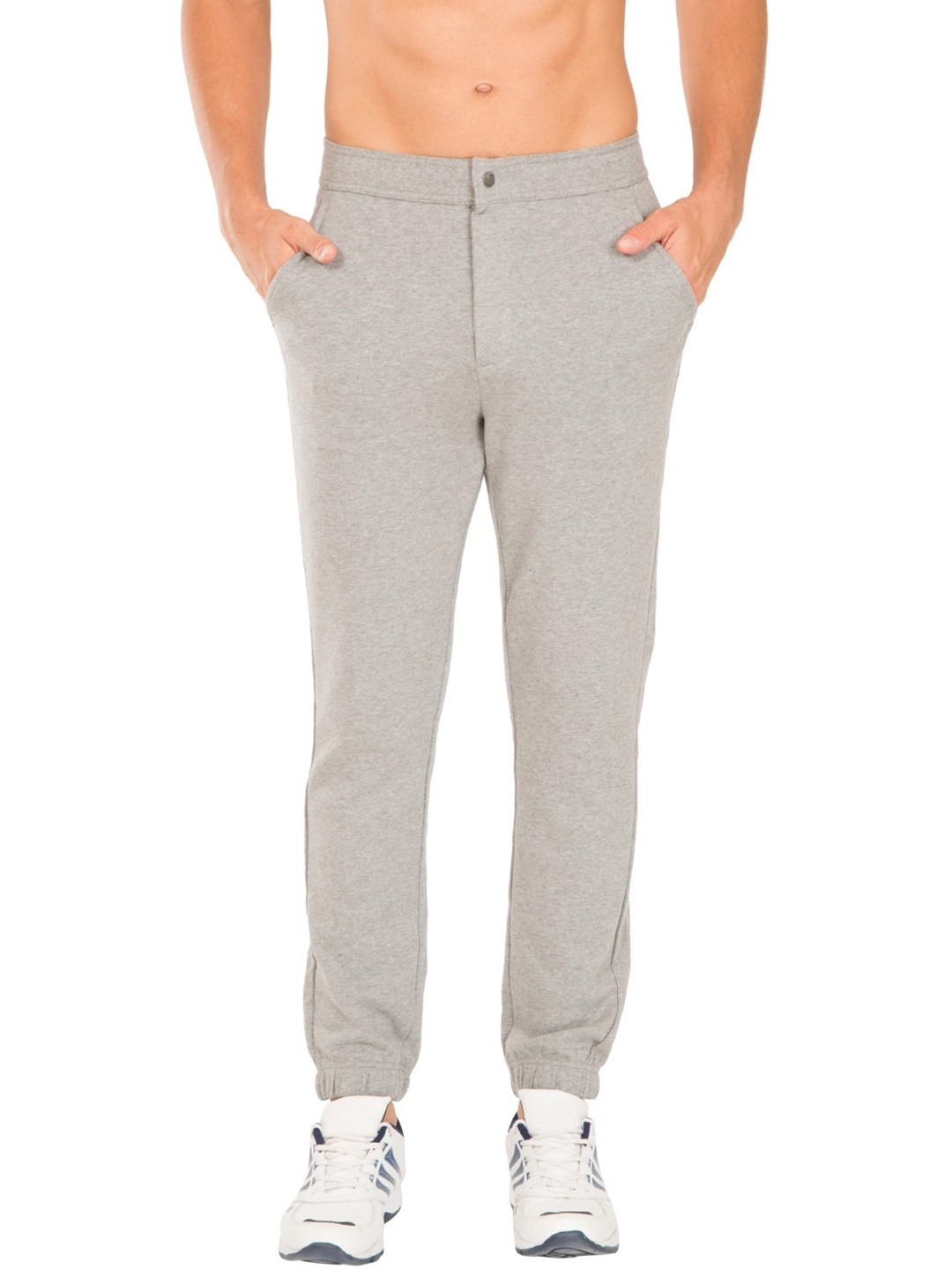 

Jockey Men Grey Melange Solid Slim Fit Joggers