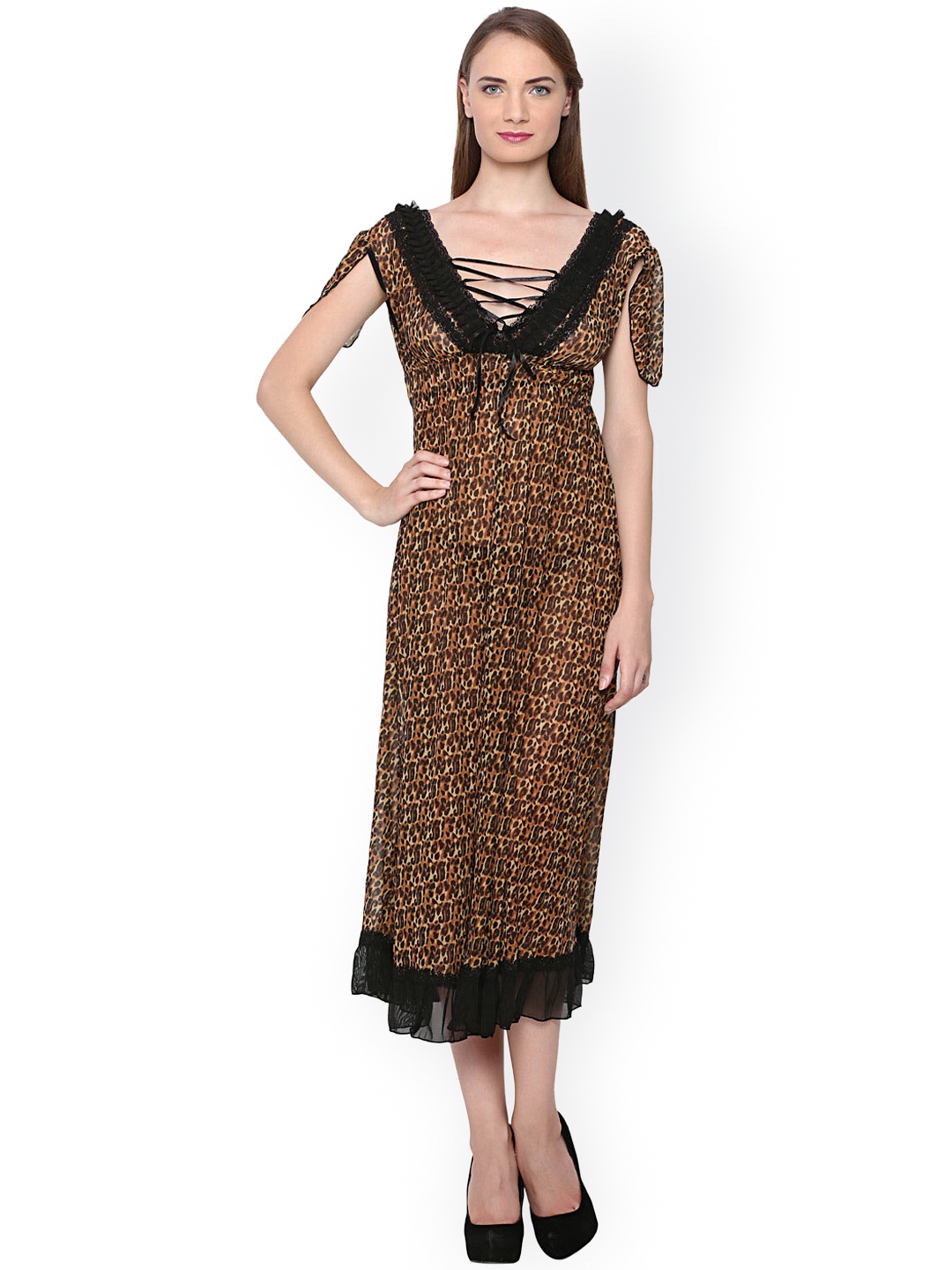 

Da Intimo Brown Printed Night Gown DIB-39