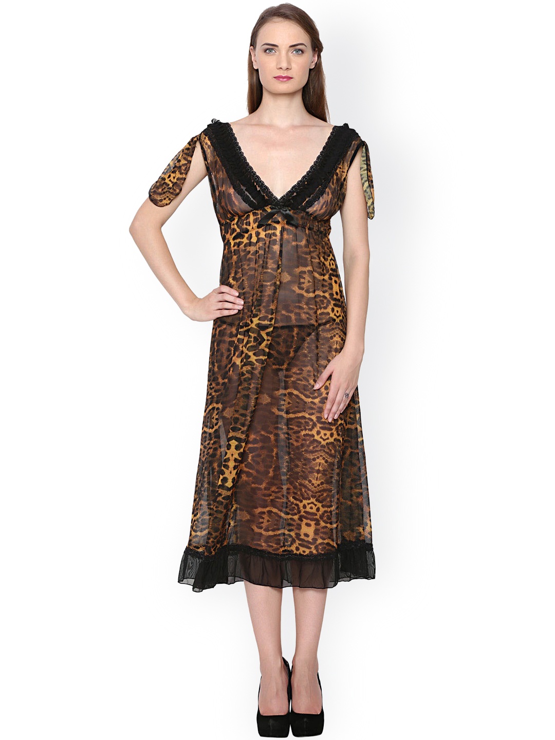 

Da Intimo Brown Printed Night Gown DIB-40