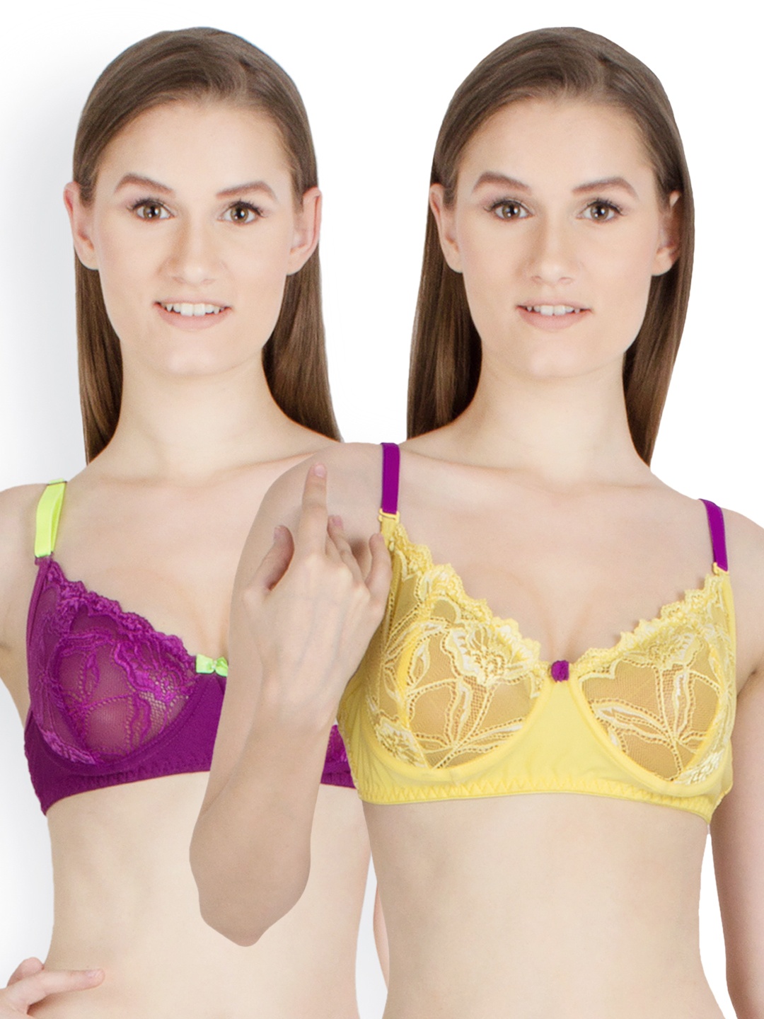 

Da Intimo Pack of 2 Purple & Yellow Lace Non-Padded Underwired Everyday Bra DB-0208