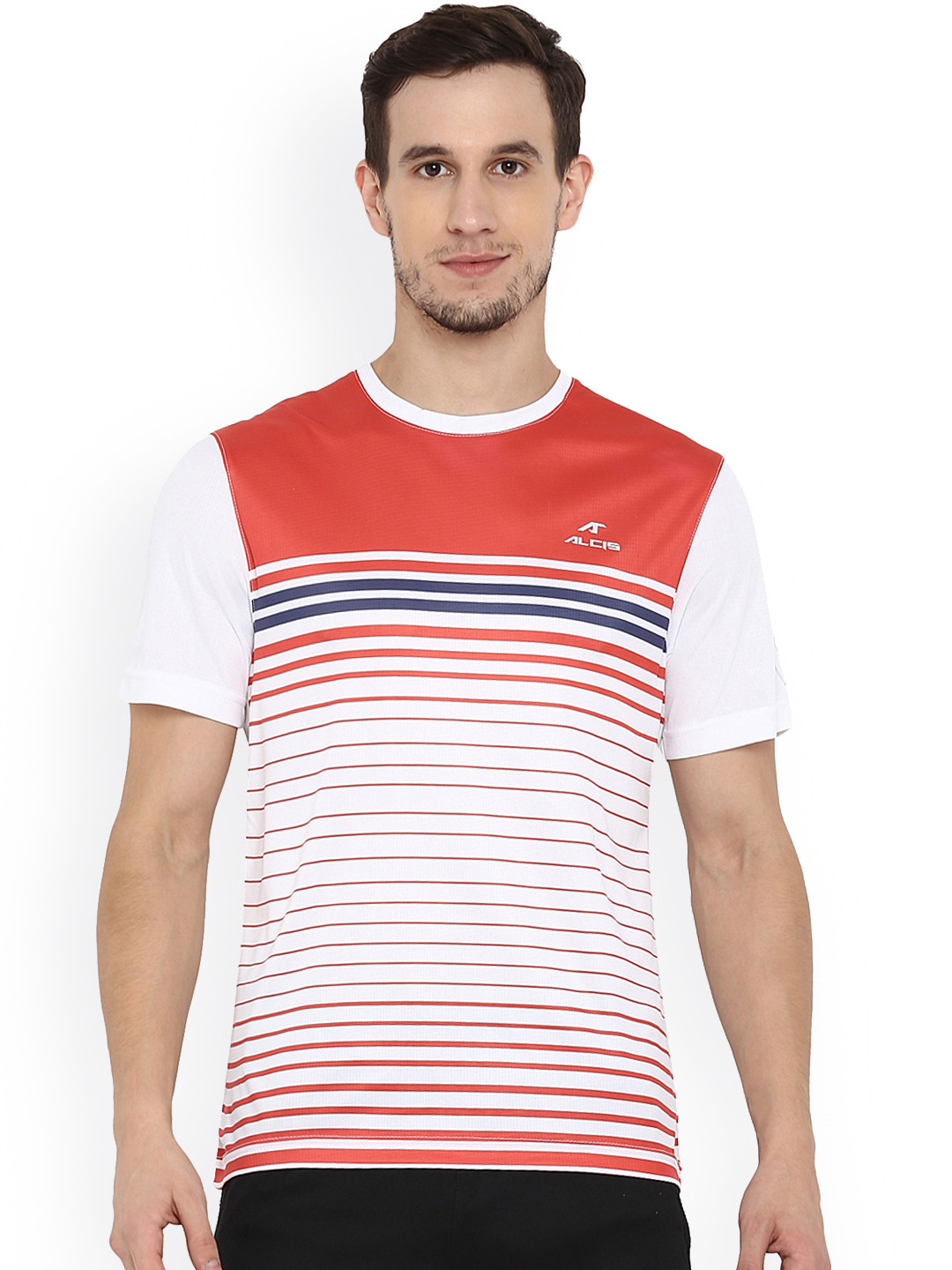 

Alcis Men Red Striped Round Neck T-shirt