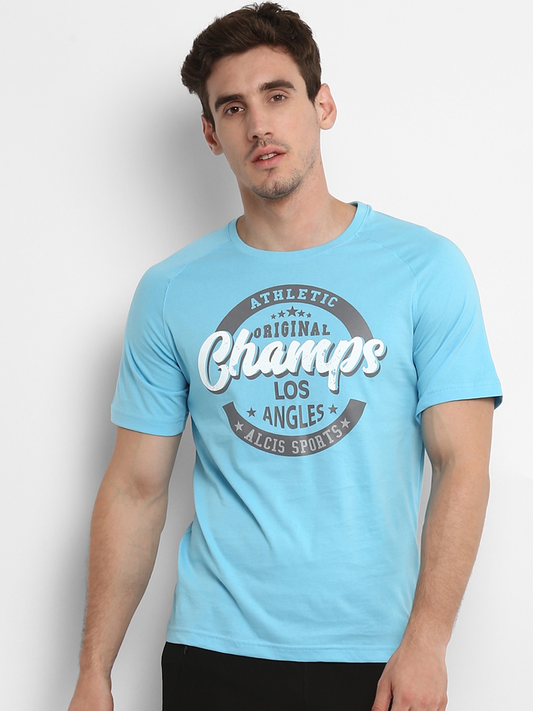 

Alcis Men Blue Printed Round Neck T-shirt