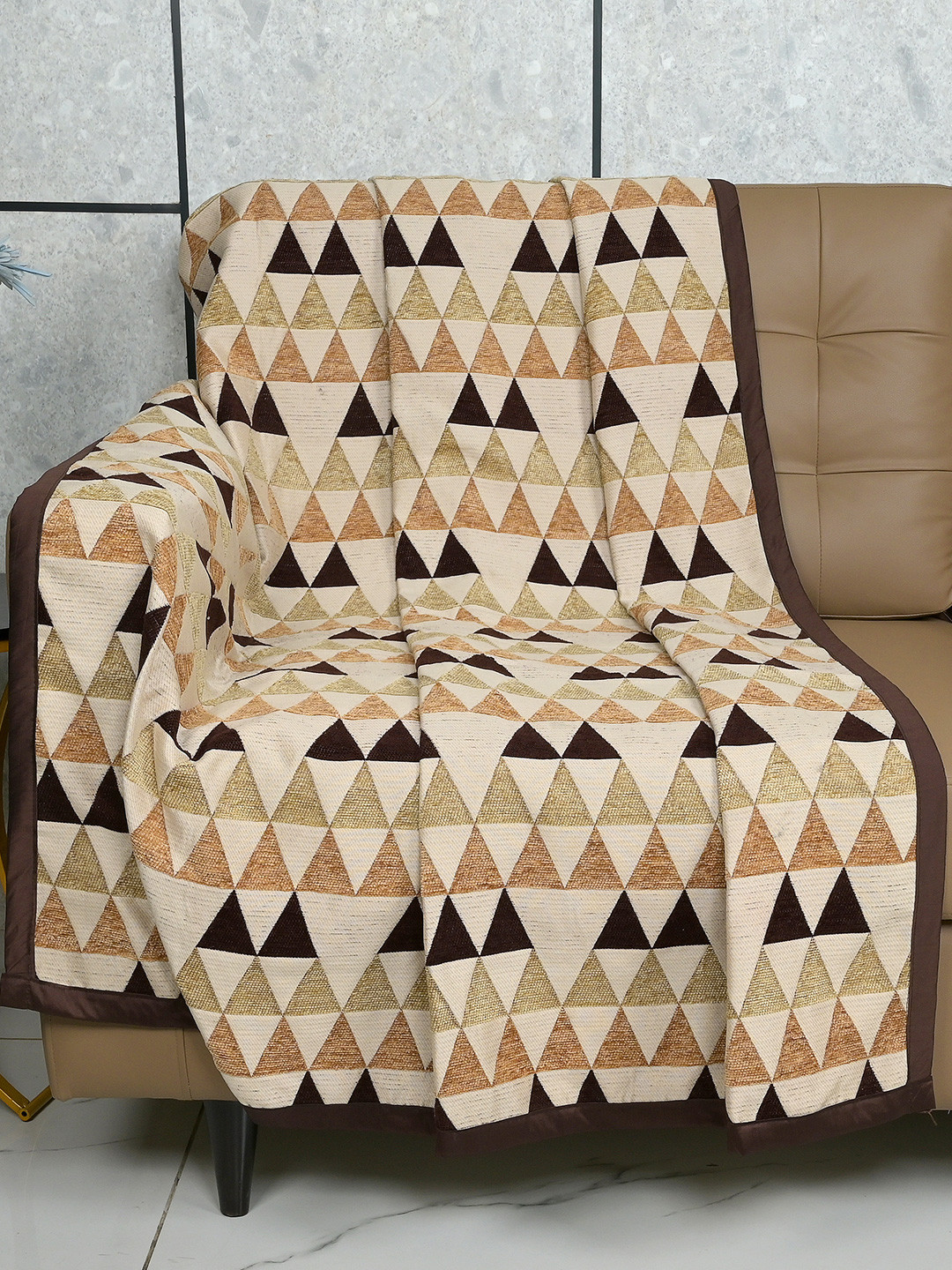 Saral Home Brown & Beige Geometric 2 Seaters Reversible Sofa Throw