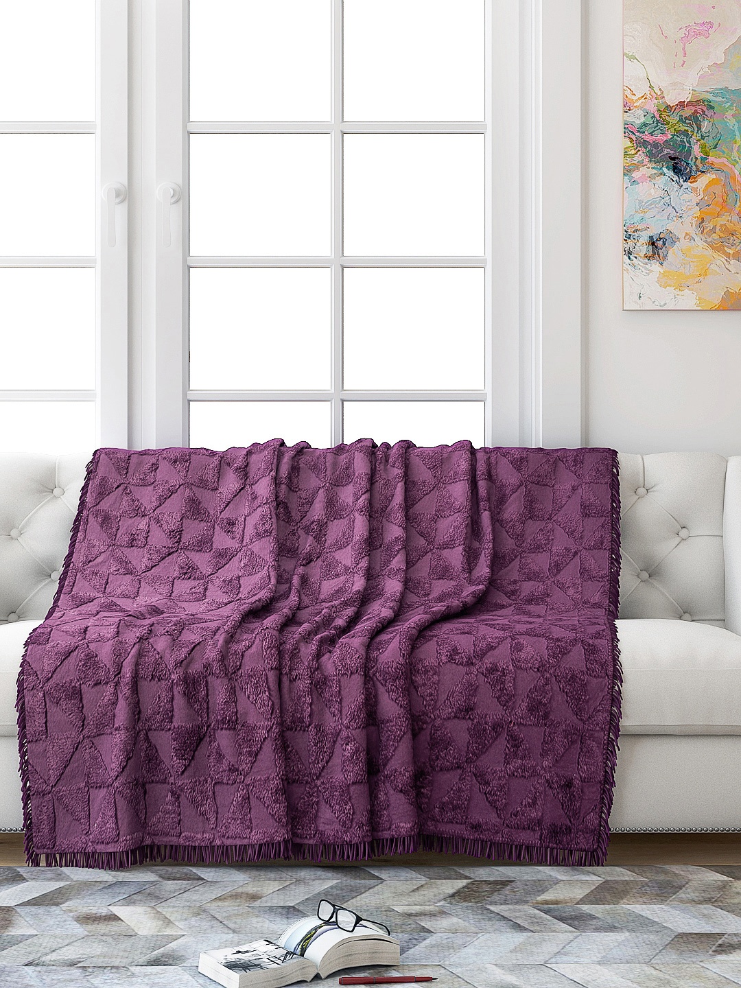 

Saral Home Purple Firki Design 3 Seater Sofa Throw