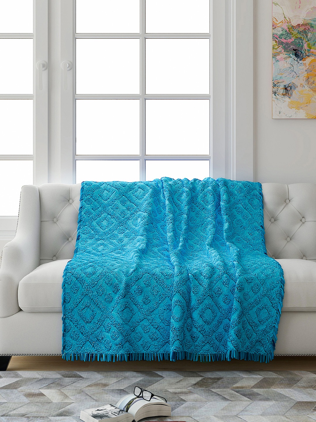 

Saral Home Turquoise Blue Geometric 2 Seater Sofa Throw