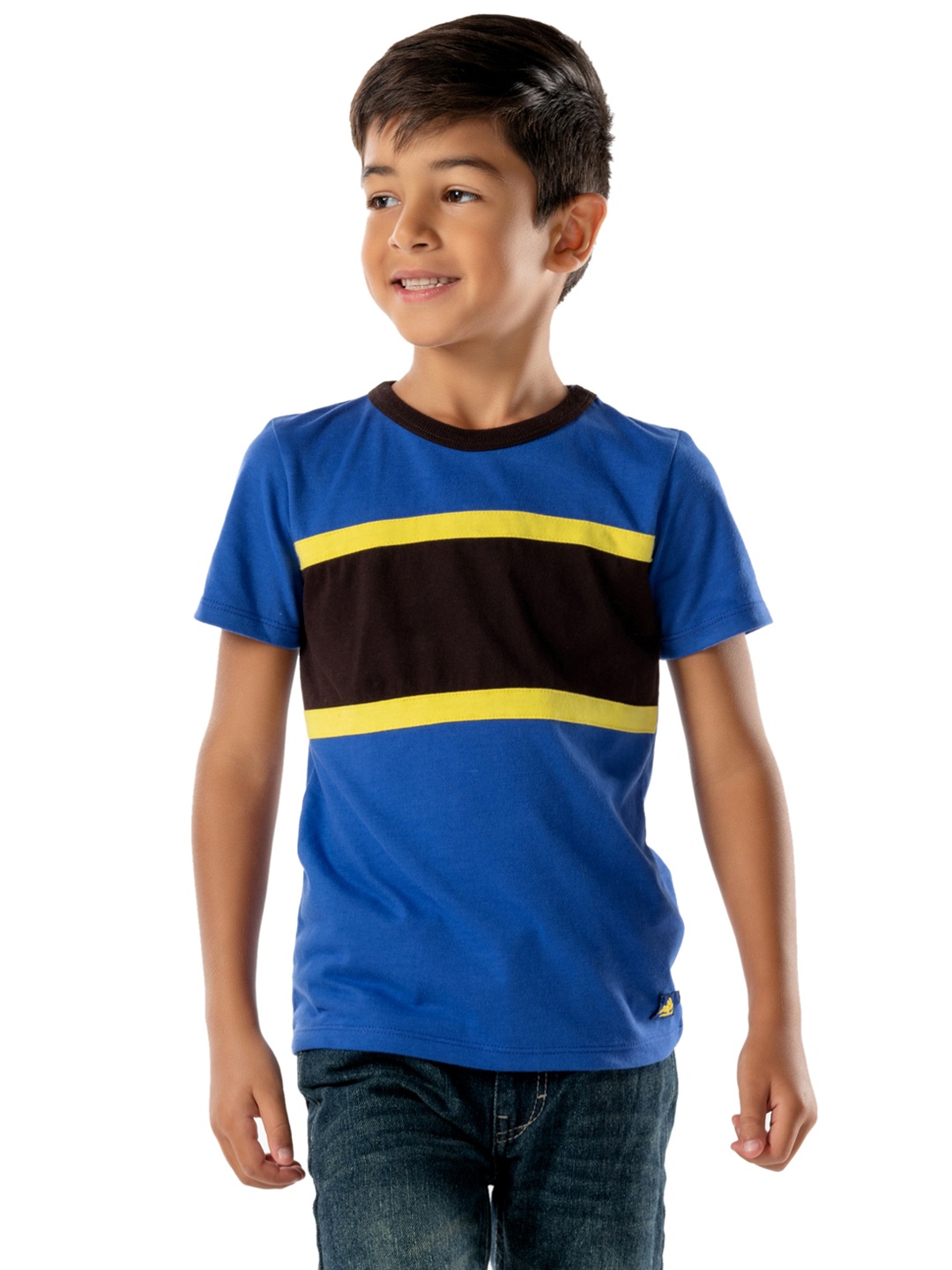 

Cherry Crumble Boys Blue Colourblocked Round Neck T-shirt