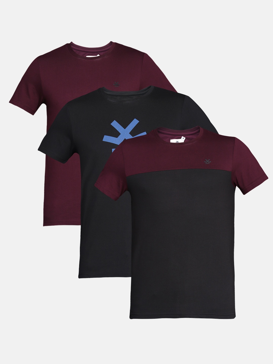 

WROGN Men Assorted Pack of 3 Round Neck Pure Cotton T-shirts