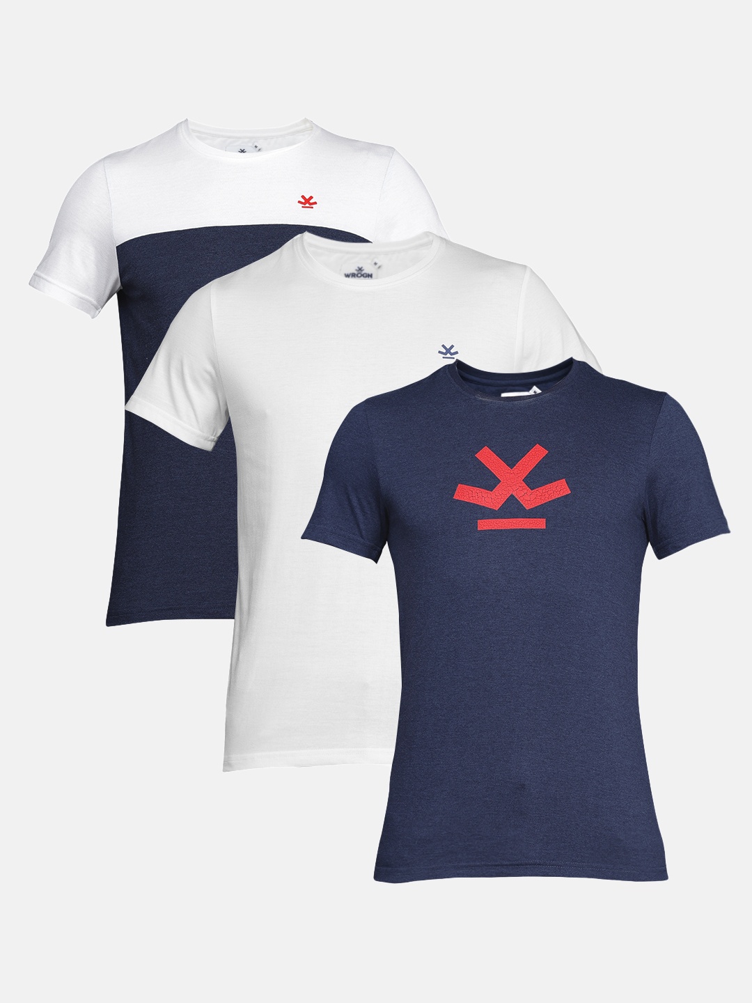 

WROGN Men Assorted Pack of 3 Round Neck Pure Cotton T-shirts