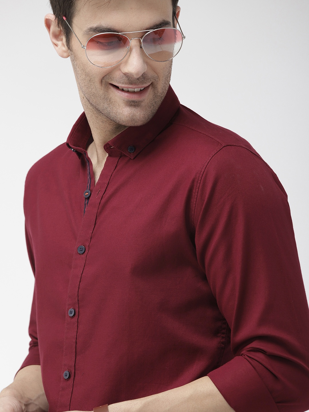 

Mast & Harbour Men Maroon Solid Casual Sustainable Shirt