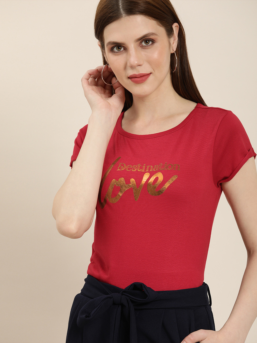 

all about you Red Printed Round Neck T-shirt