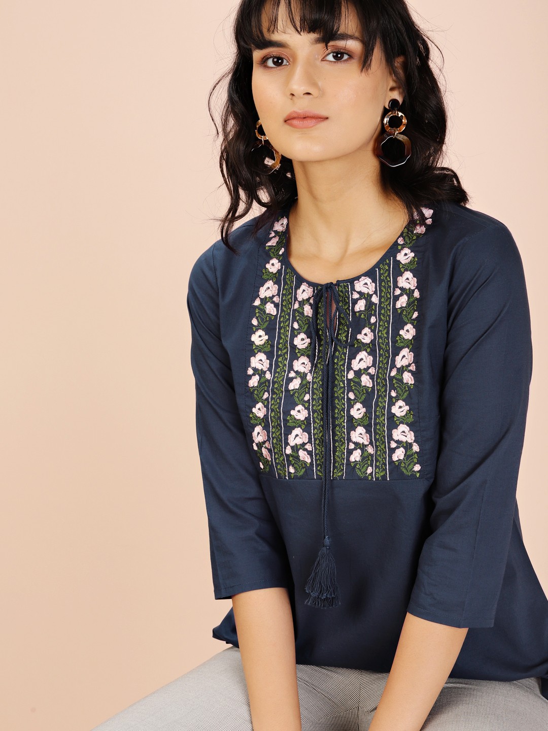 

all about you Women Navy Blue Embroidered Top