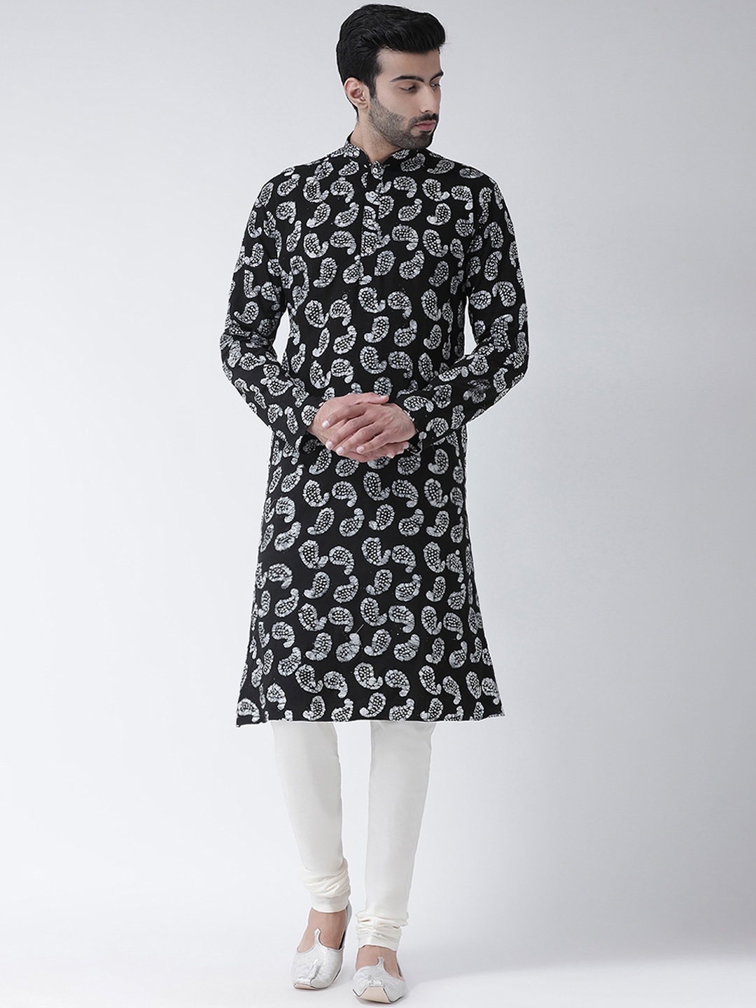 

KISAH Men Black & White Printed Straight Kurta