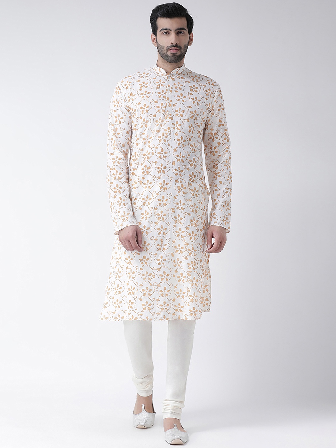 

KISAH Men Beige & White Printed Straight Kurta