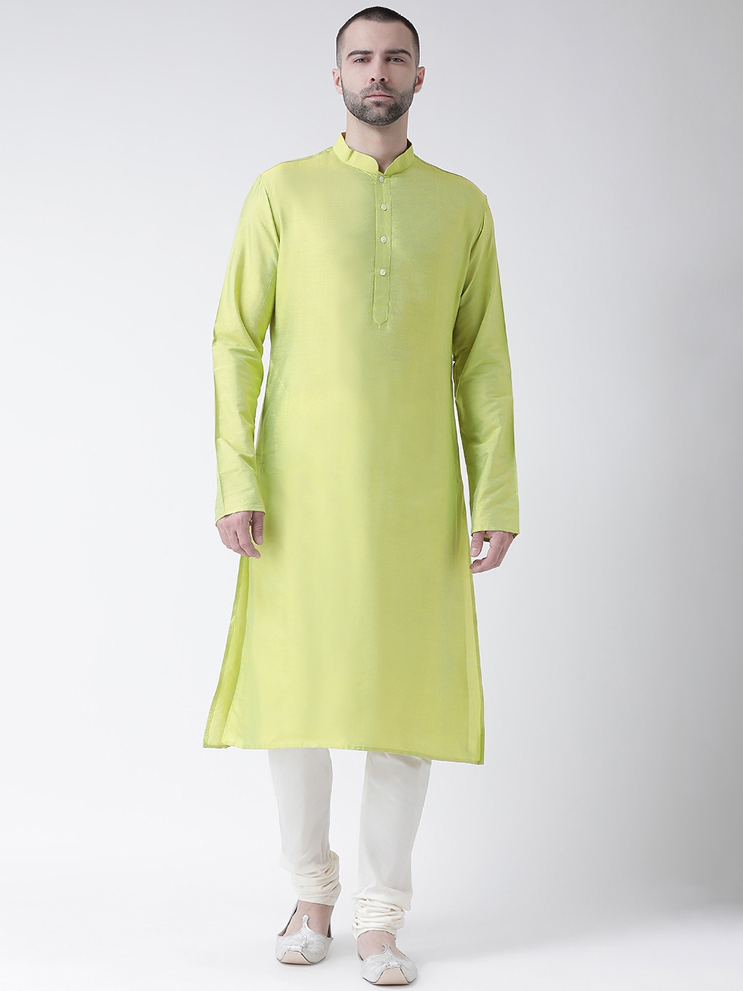 

KISAH Men Lime Green Solid Straight Kurta