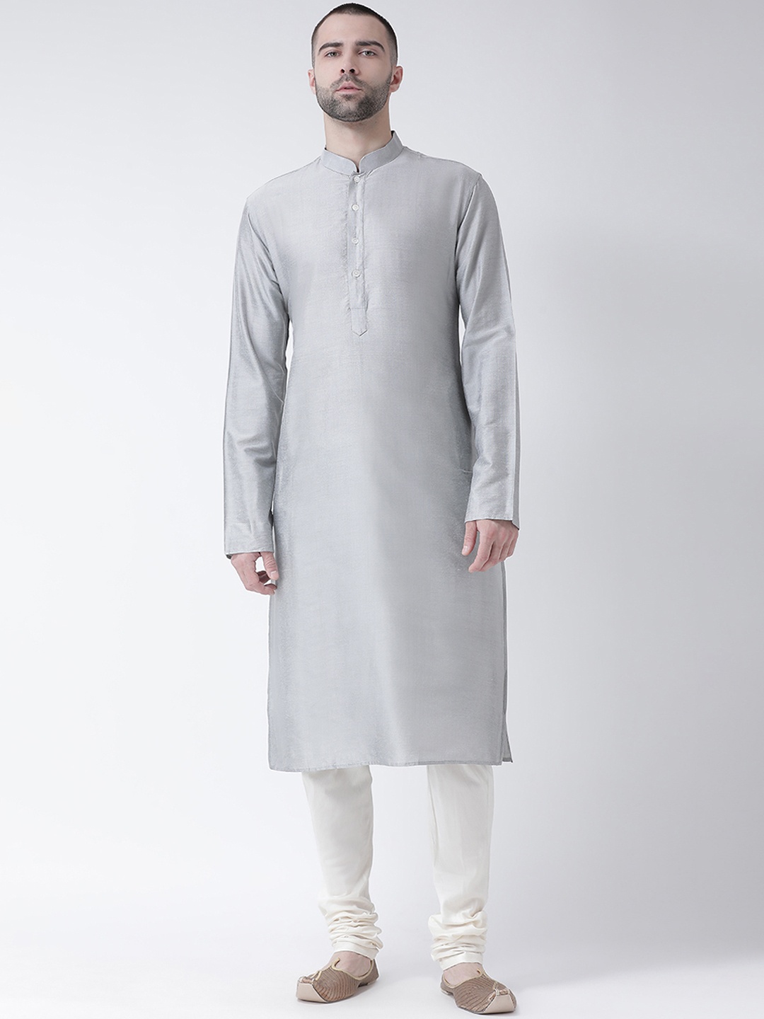 

KISAH Men Grey Solid Straight Kurta