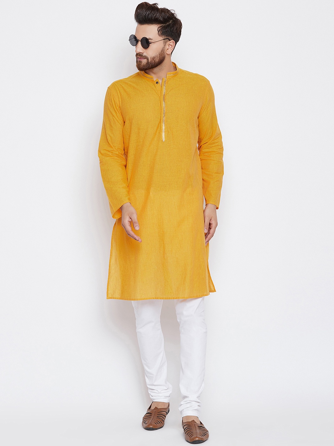

even Men Yellow Solid Straight Kurta