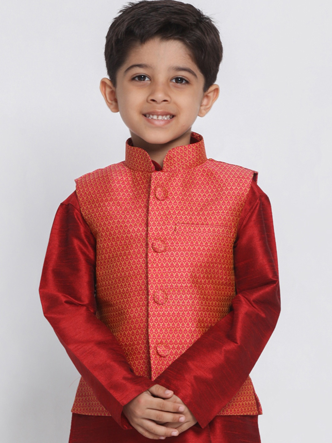 

VASTRAMAY Boys Pink & Orange Woven Design Nehru Jacket