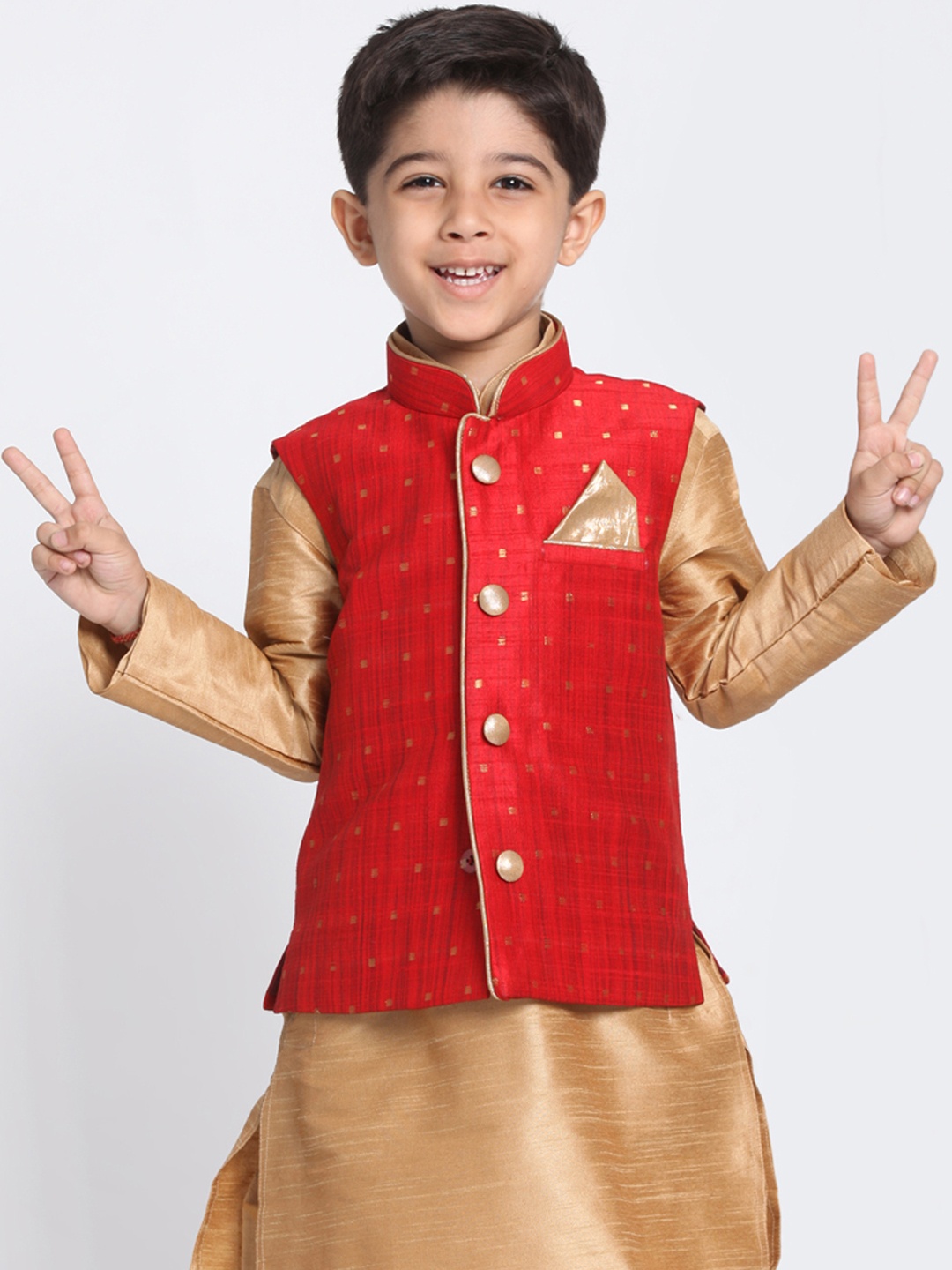 

VASTRAMAY Boys Maroon Woven Design Nehru Jacket