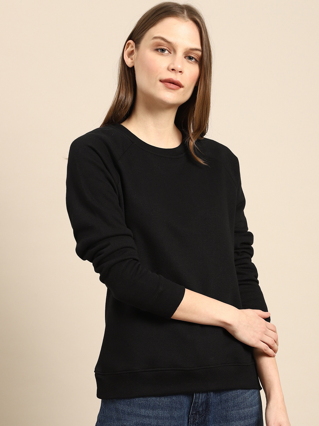 

ether Women Black Solid Sweatshirt