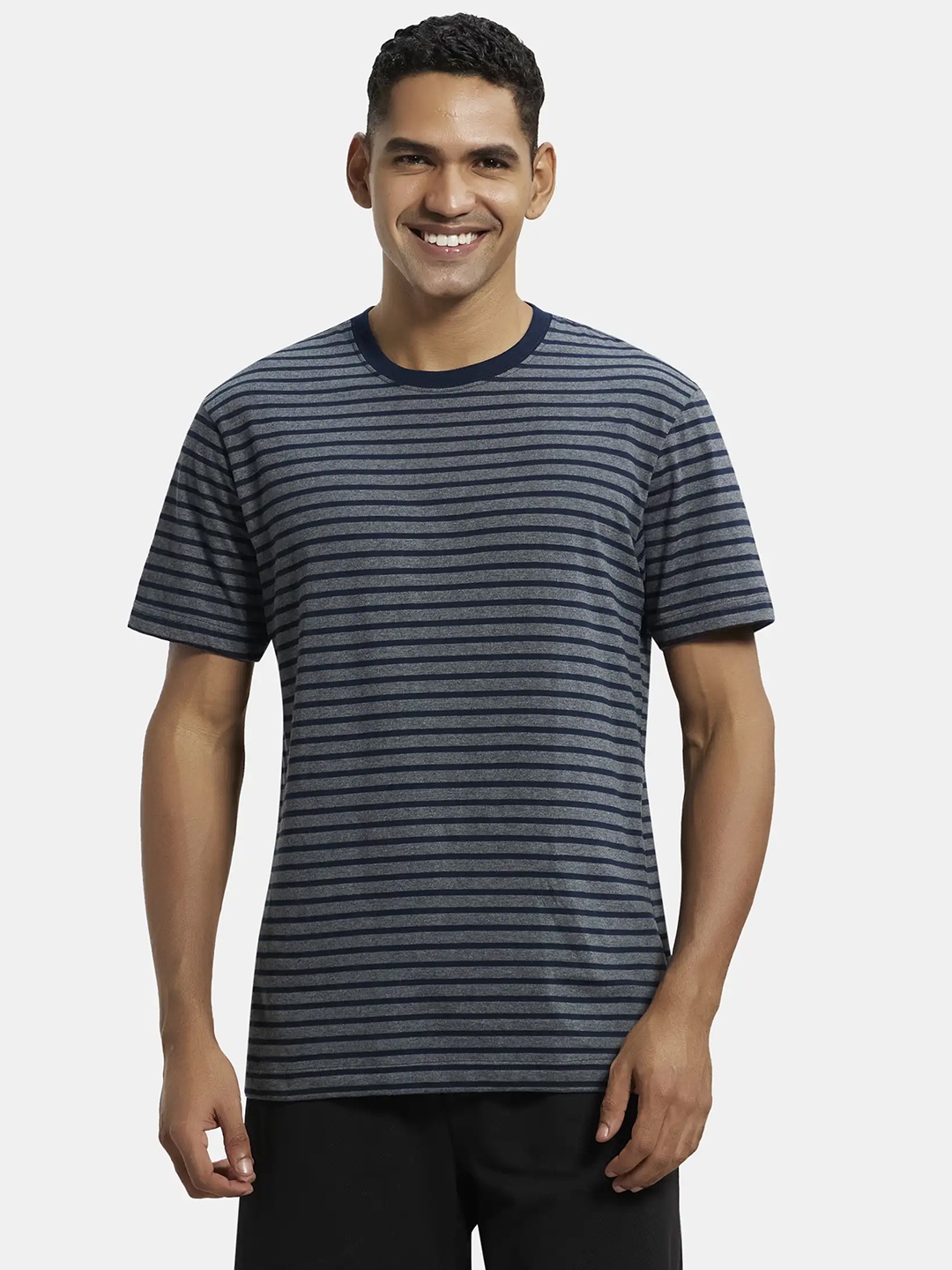 

Jockey Super Combed Cotton Rich Striped Round Neck Half Sleeve Tshirt-2715, Charcoal