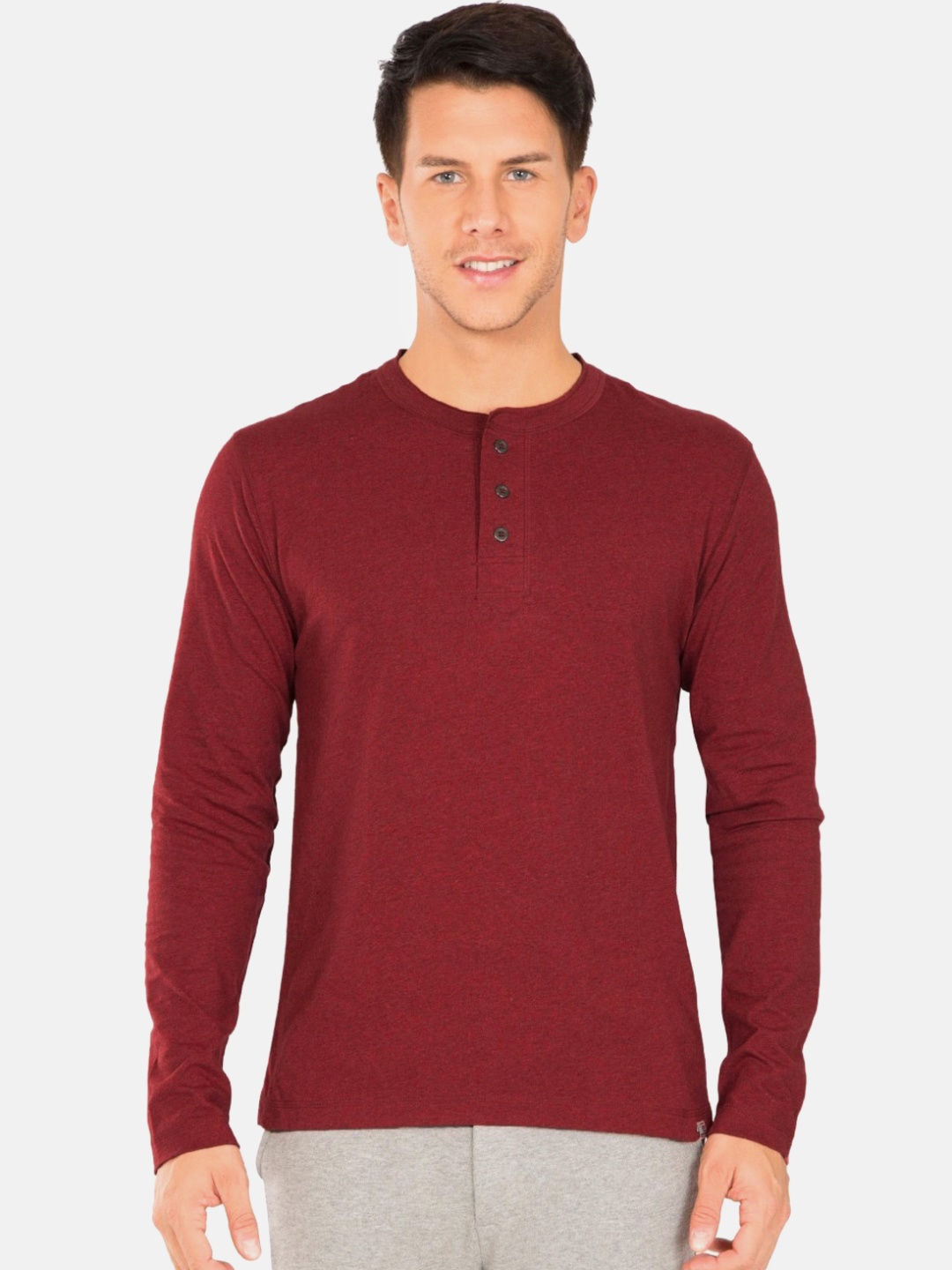

Jockey Men Maroon Solid Henley Neck Pure Cotton T-shirt