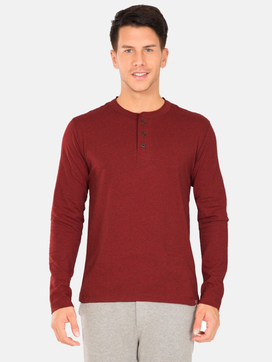 

Jockey Men Red Solid Modern Fit Henley Neck T-shirt