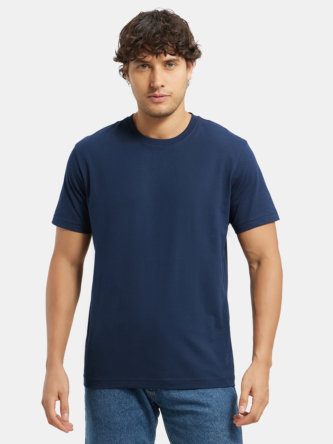 

Jockey Men Navy Blue Solid Round Neck T-shirt