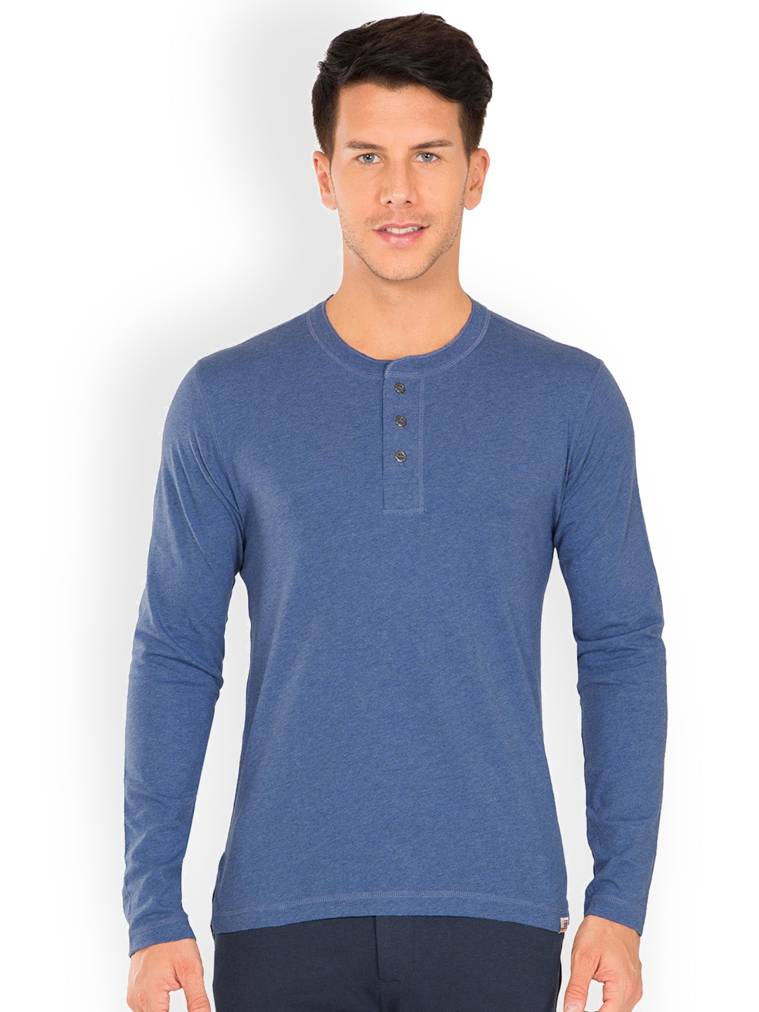 

Jockey Men Blue Solid Modern Fit Henley Neck Pure Cotton T-shirt