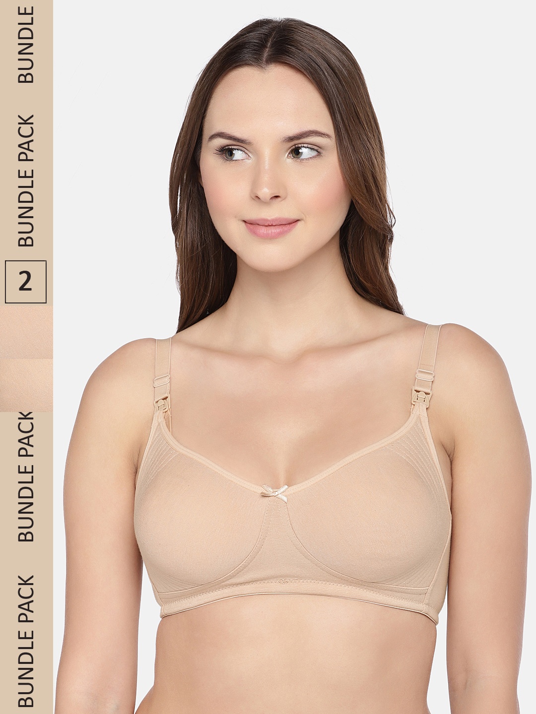 

Inner Sense Pack of 2 Organic Cotton Antimicrobial Soft feeding Bras, Beige