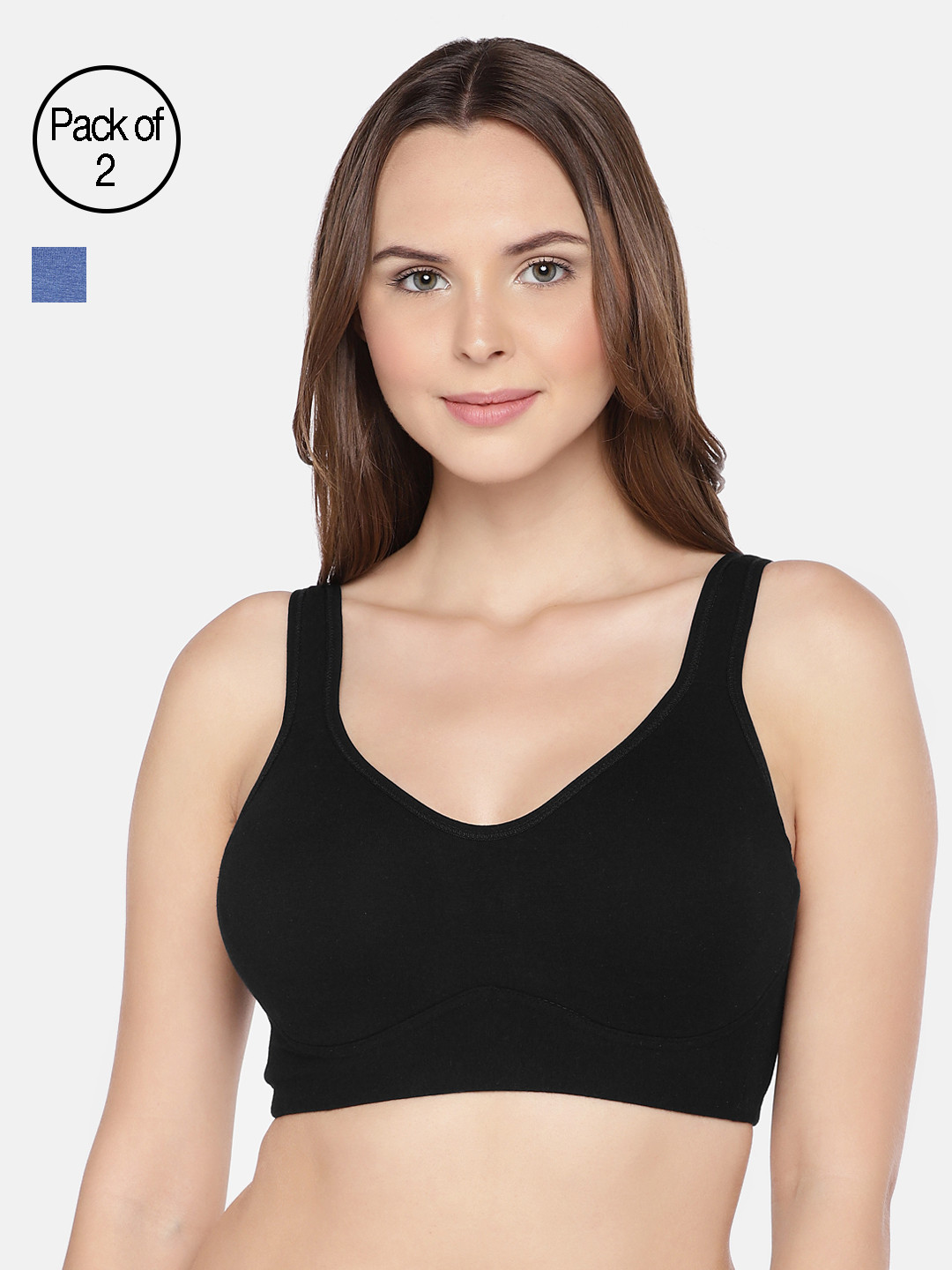 

Inner Sense Blue & Black Solid Non-Wired Non Padded T-shirt Bra ISB097_98