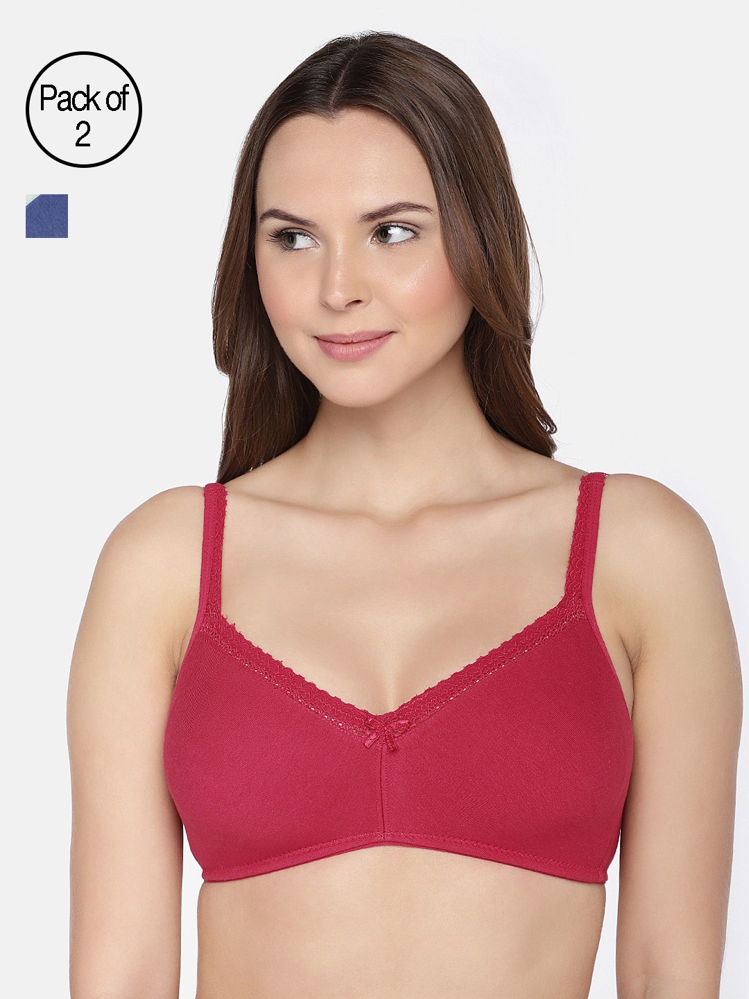 

Inner Sense Women Organic Cotton Antimicrobial Soft Laced Everyday Bra (Pack of 2) ISB017, Red