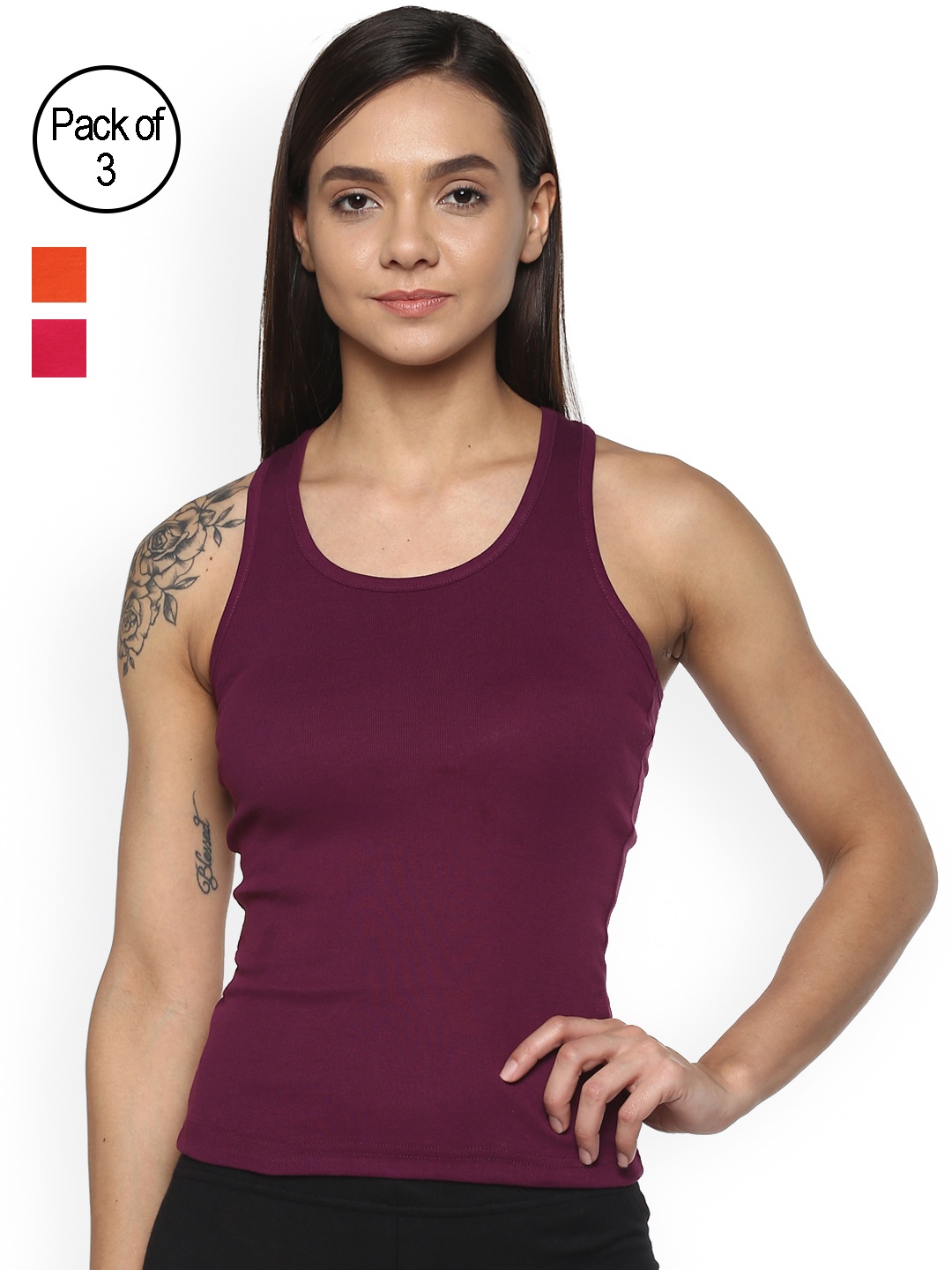 

Leading Lady Women Pack of 3 Camisoles m-SARA-3, Orange