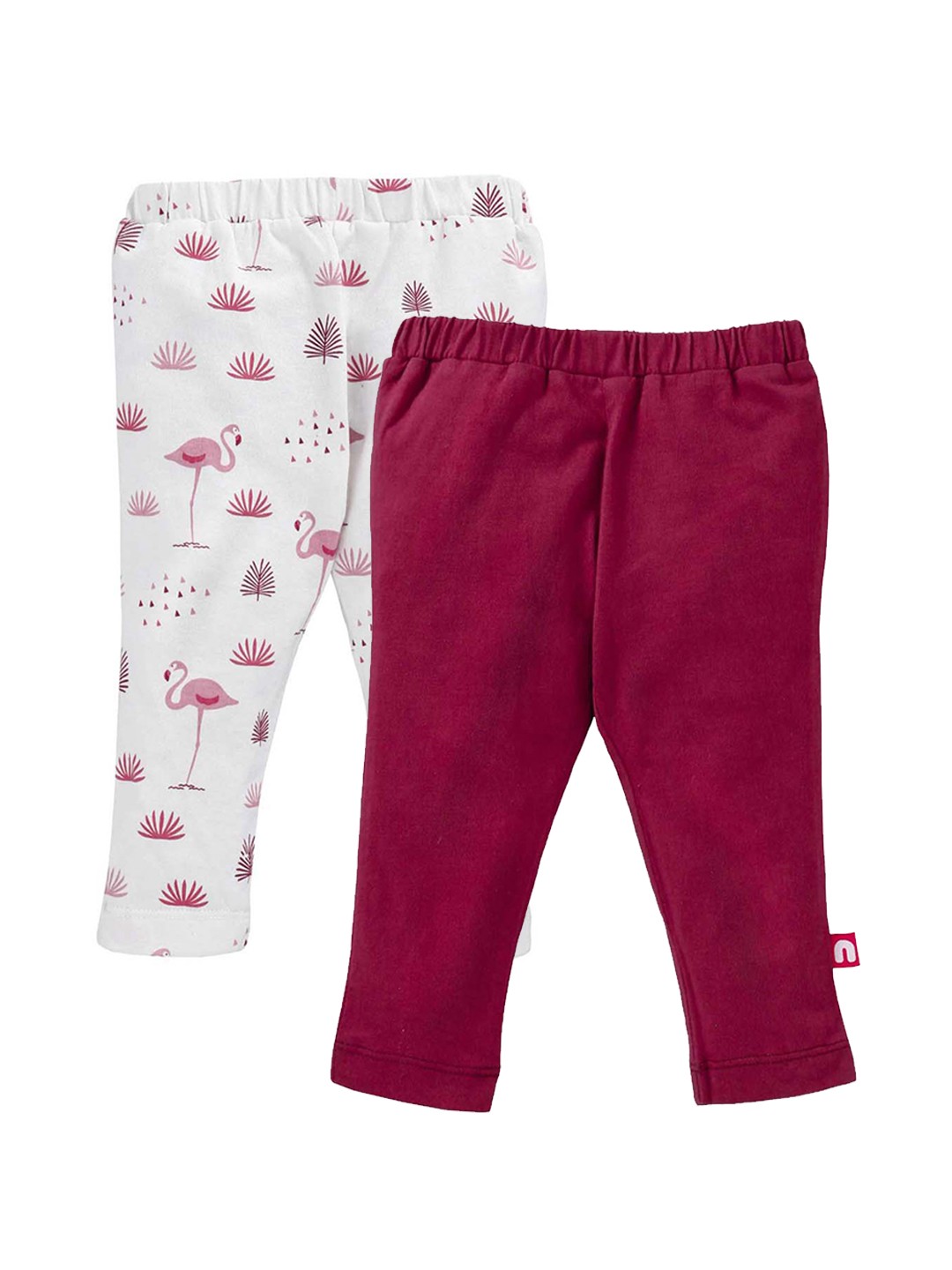 

Nino Bambino Girls Pack of 2 White & Pink Printed Ankle-Length Organic Cotton Leggings