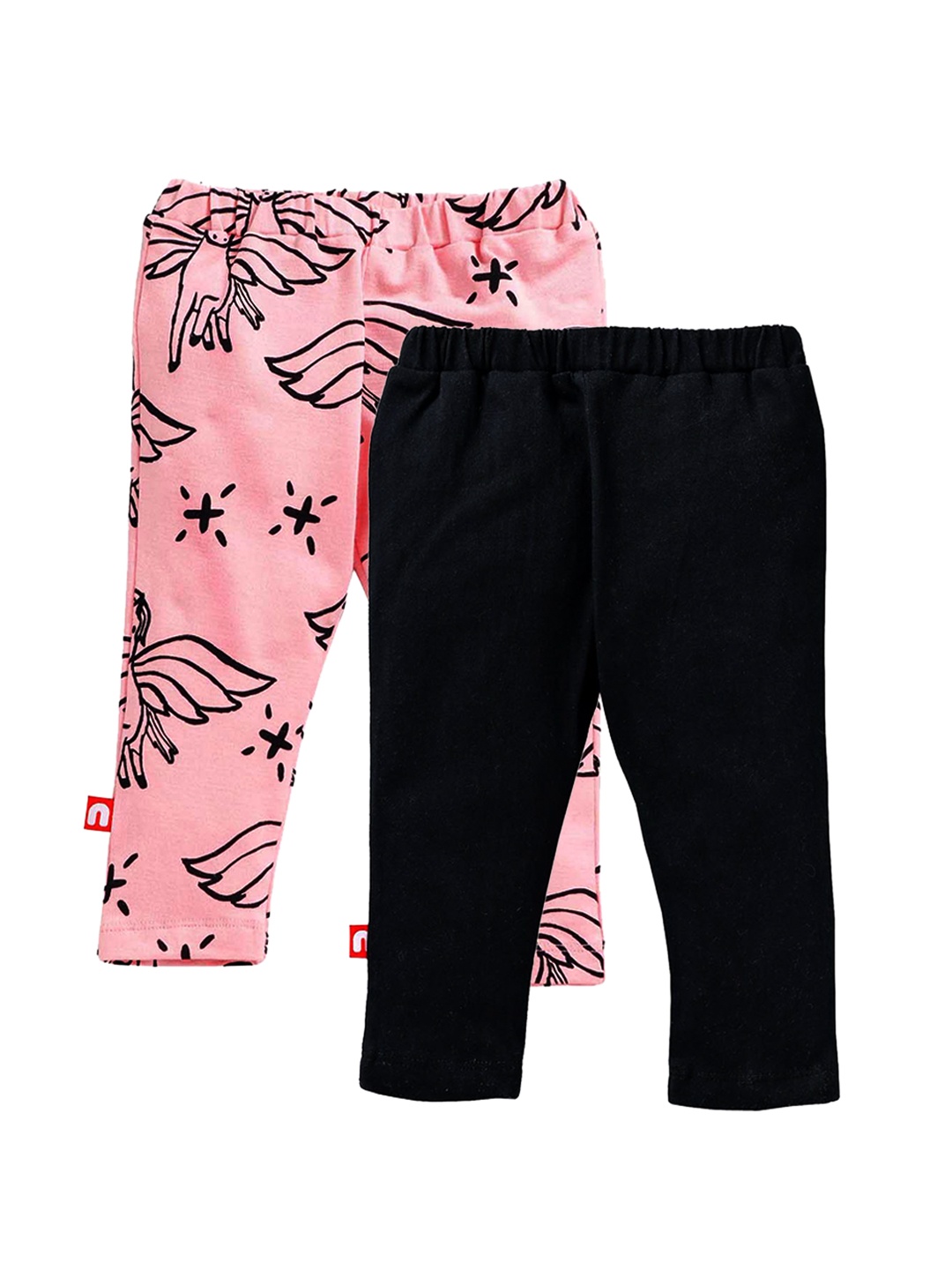 

Nino Bambino Girls Pack of 2 Navy Blue & Pink Printed Organic Cotton Ankle-Length Leggings