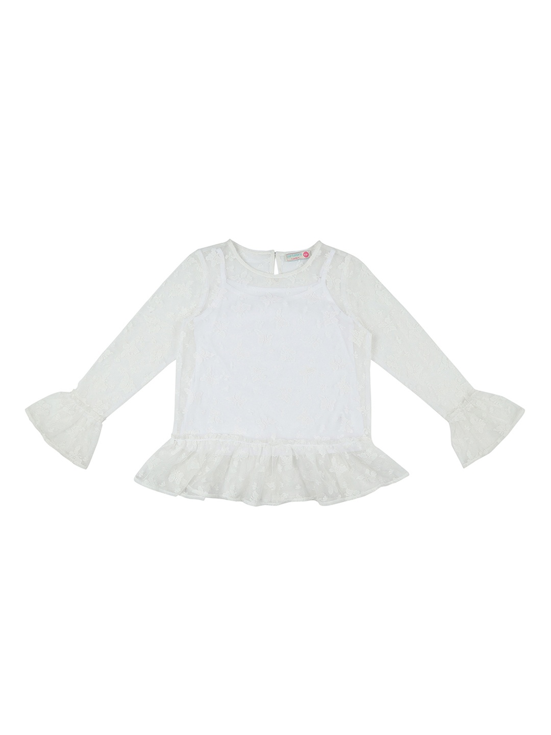 

Pantaloons Junior Girls White Self Design A-Line Top