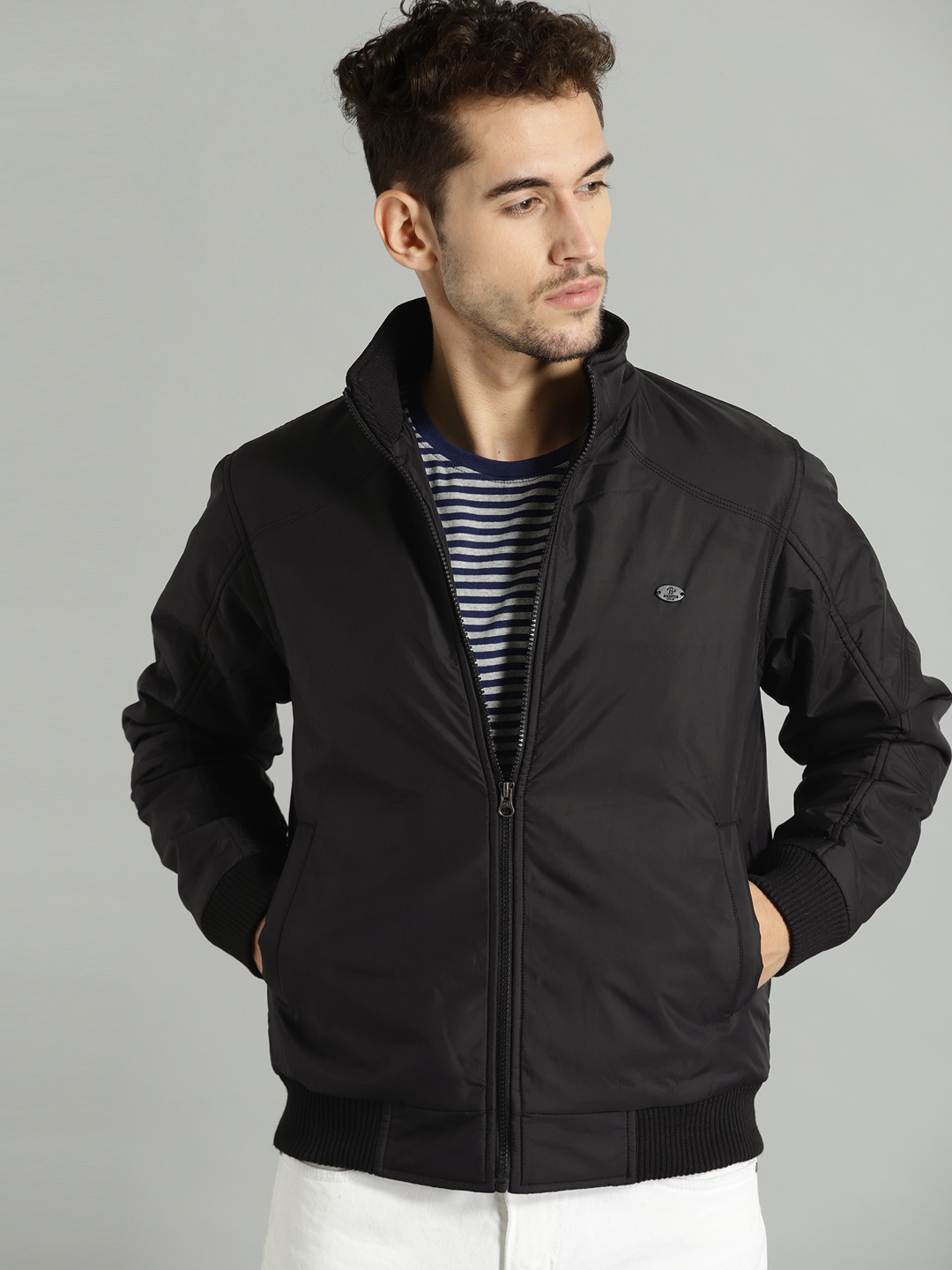 

The Roadster Lifestyle Co Men Black Solid Bomber Jacket