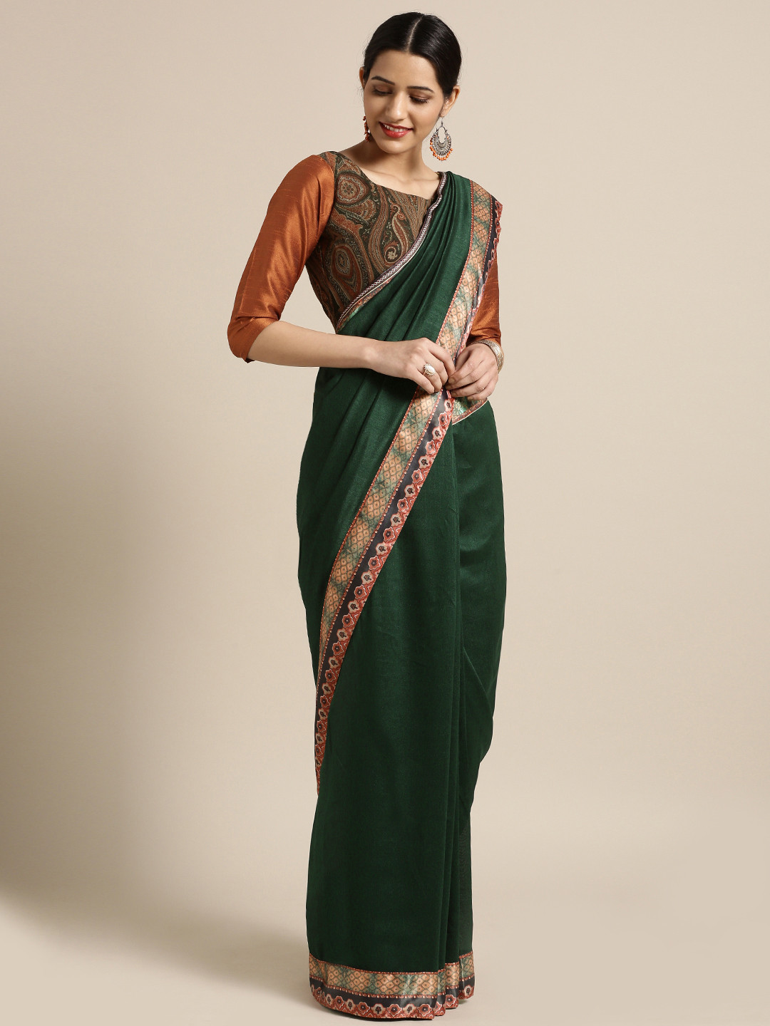

Aarrah Green Embroidered Pure Silk Saree